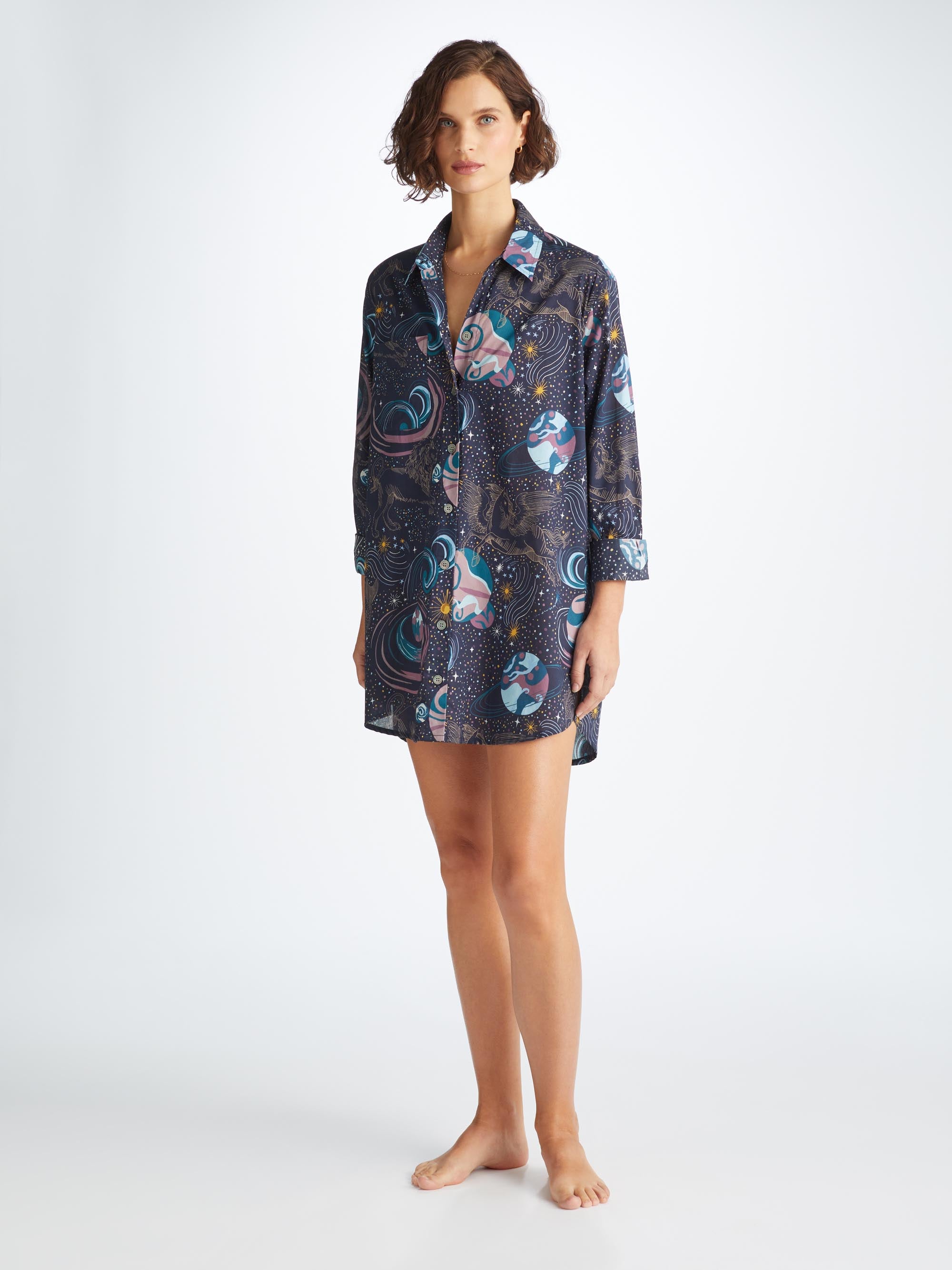 Women's Nightshirt Ledbury 76 Cotton Batiste Navy