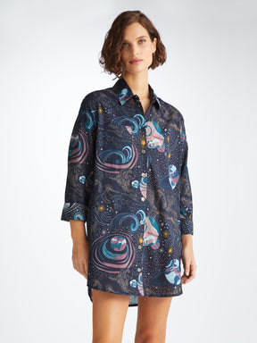 Women's Nightshirt Ledbury 76 Cotton Batiste Navy