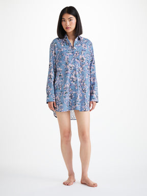 Women's Nightshirt Cotton Batiste Blue Wildflower Print