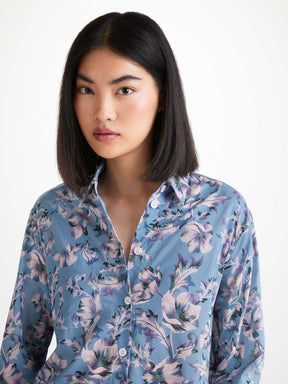 Women's Nightshirt Cotton Batiste Blue Wildflower Print