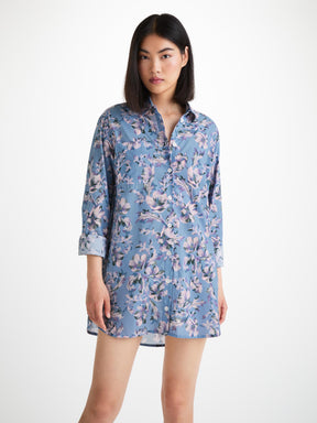 Women's Nightshirt Cotton Batiste Blue Wildflower Print