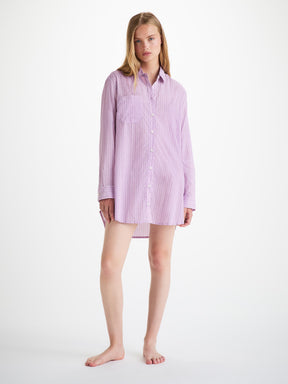 Women's Nightshirt Cotton Batiste Lilac Rope Print