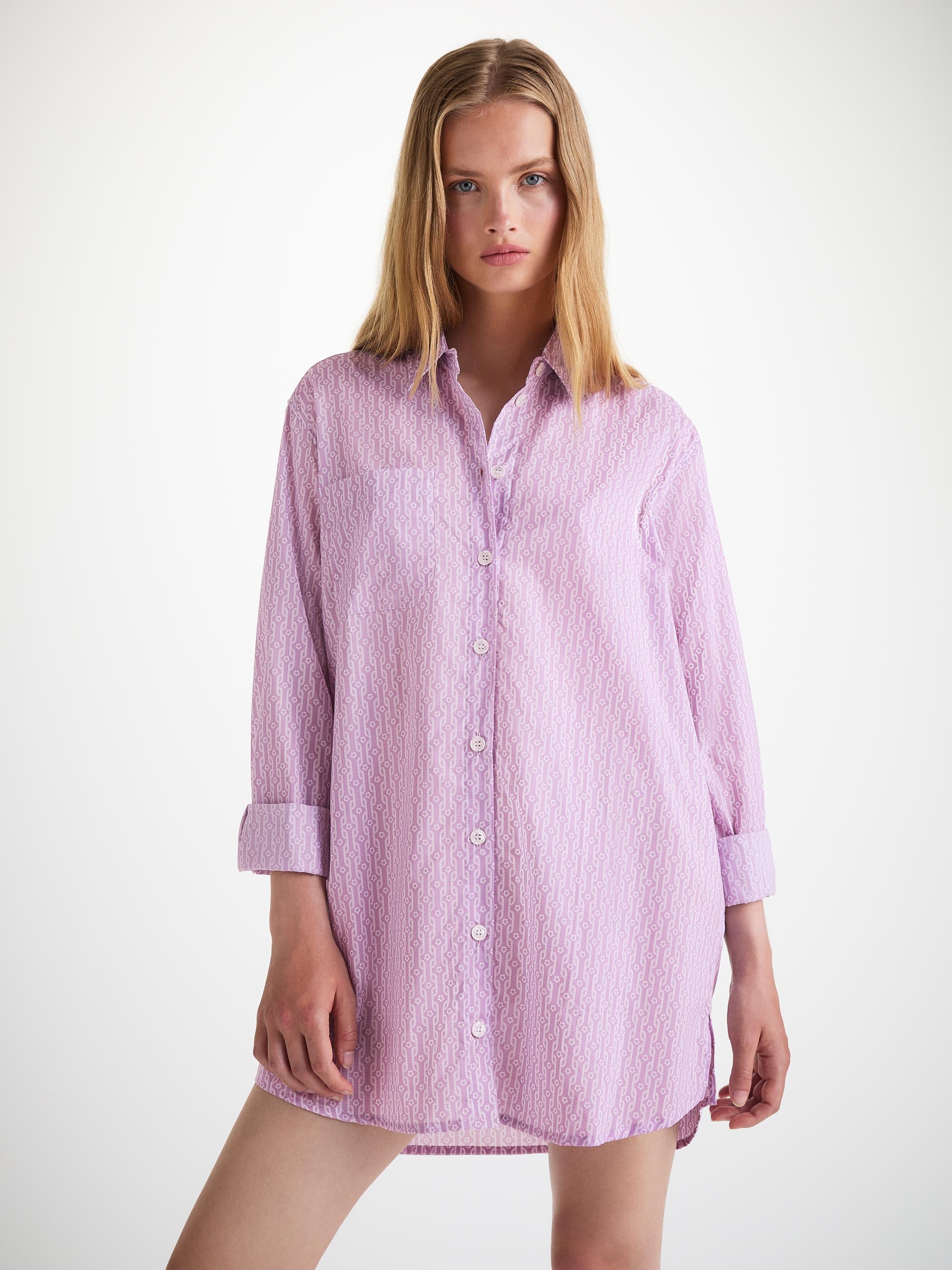 Women's Nightshirt Cotton Batiste Lilac Rope Print