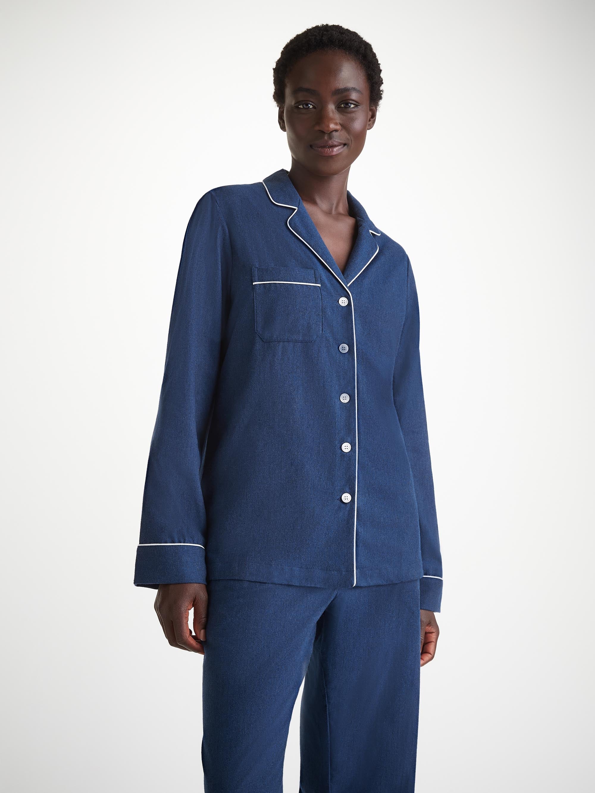 Women's Pajamas Balmoral 3 Brushed Cotton Navy