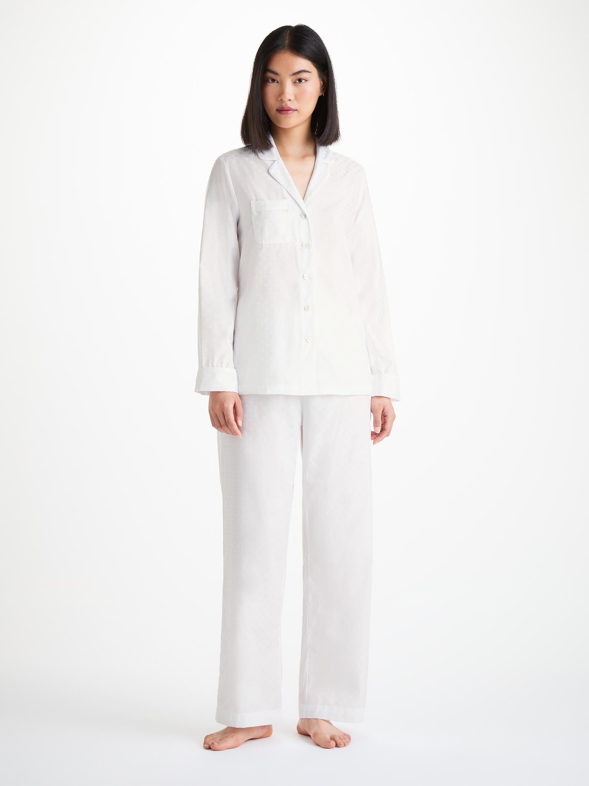 Women's Pyjamas Cotton Jacquard White Polk Dot Pattern