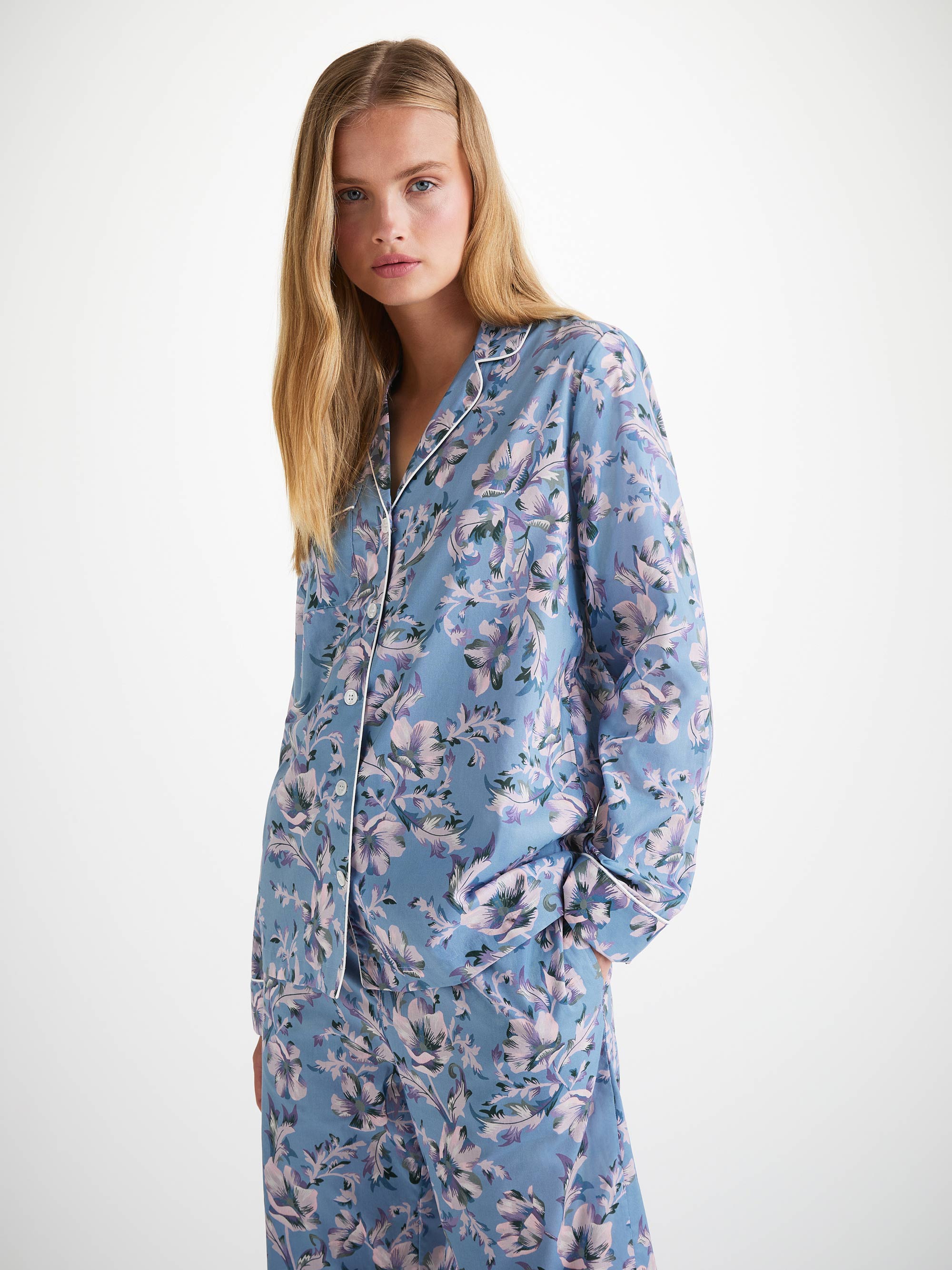 Women's Pyjamas Cotton Batiste Blue Wildflower Print