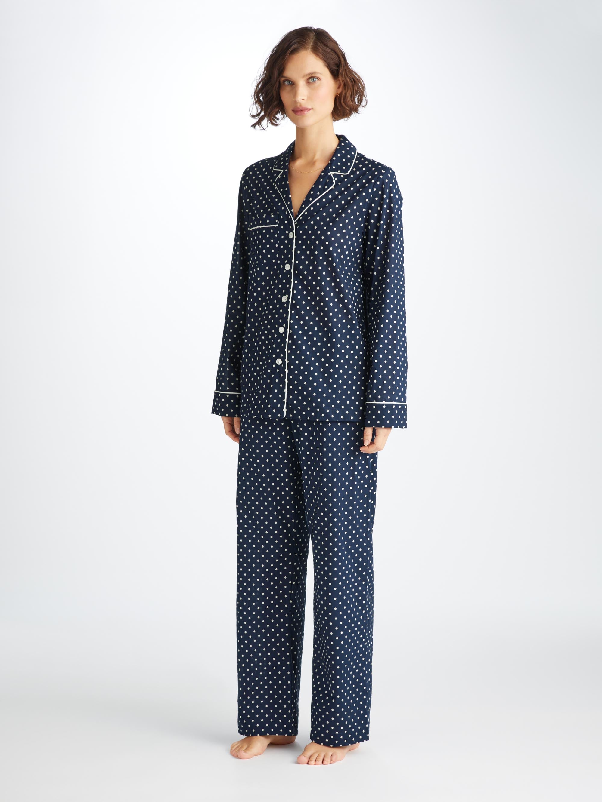 Women's Pyjamas Cotton Batiste Navy Polka Dot Print