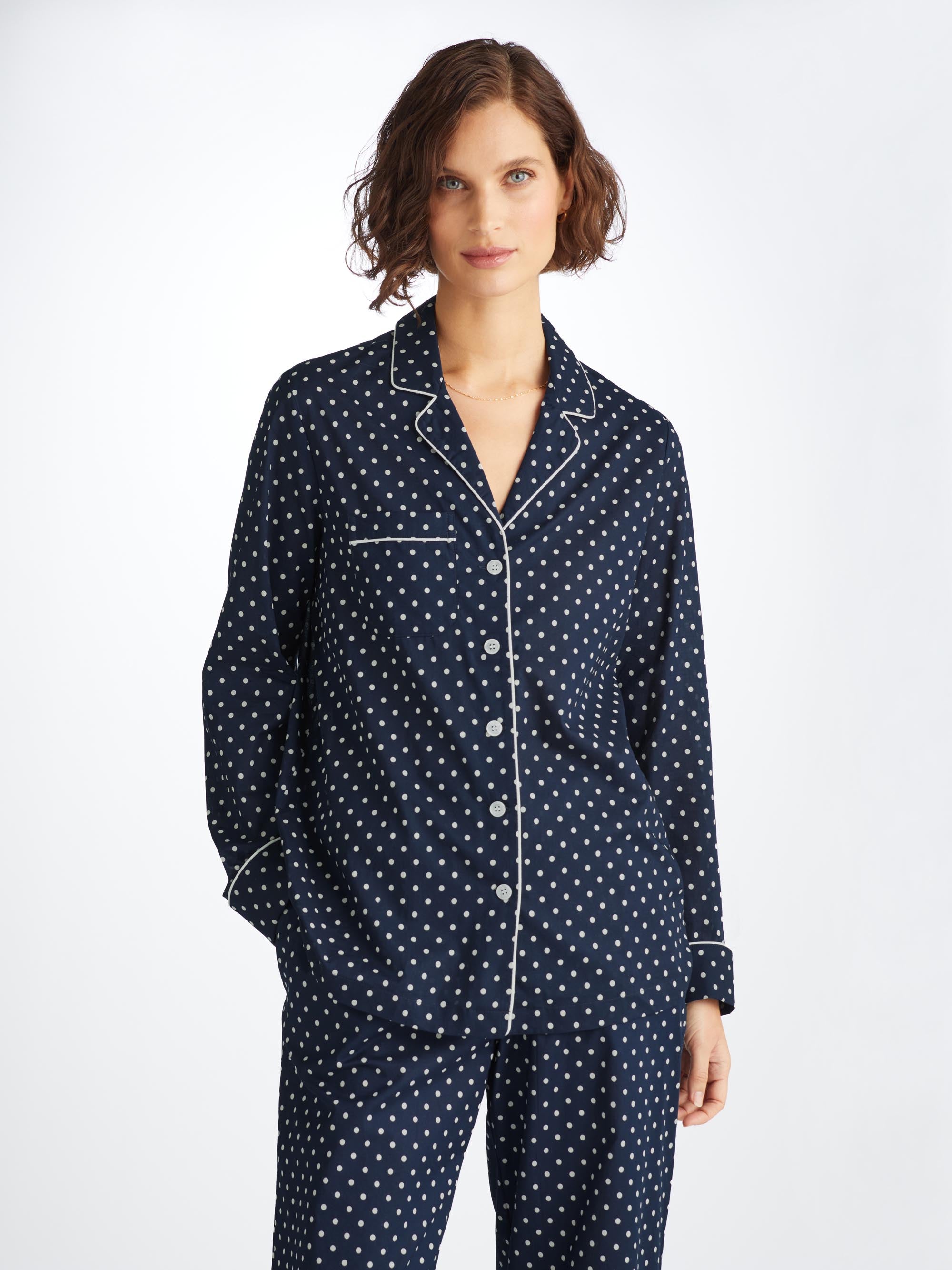 Women's Pyjamas Cotton Batiste Navy Polka Dot Print