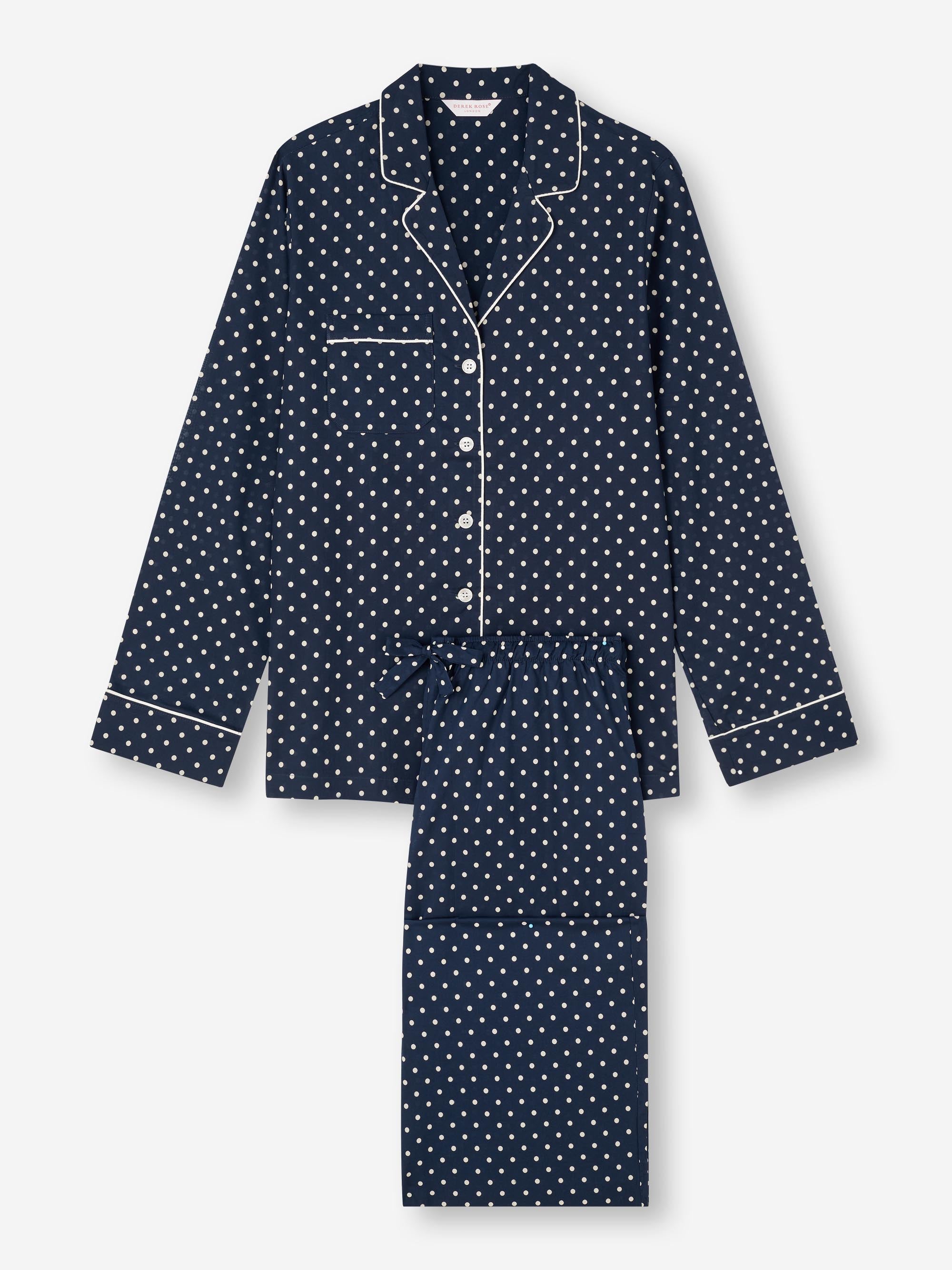 Women's Pajamas Cotton Batiste Navy Polka Dot Print