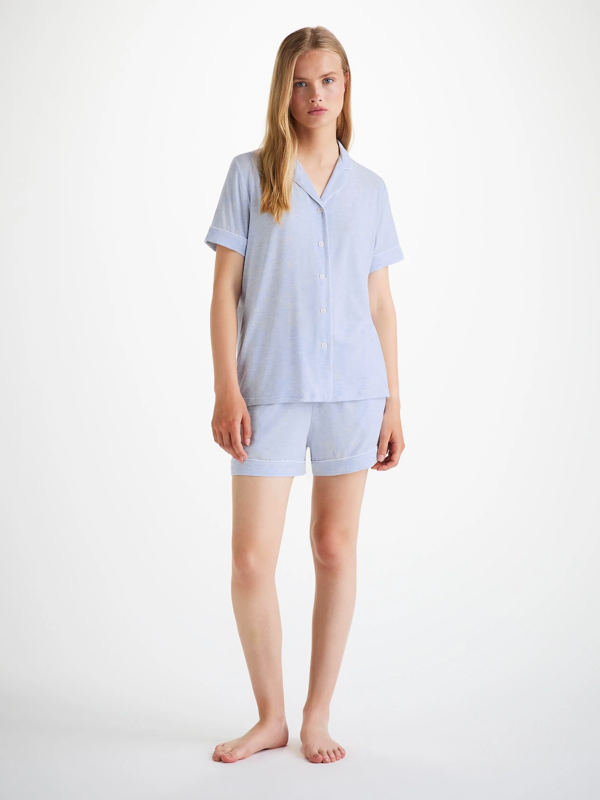 Women's Short Pyjamas Ethan Micro Modal Stretch Light Blue Marl