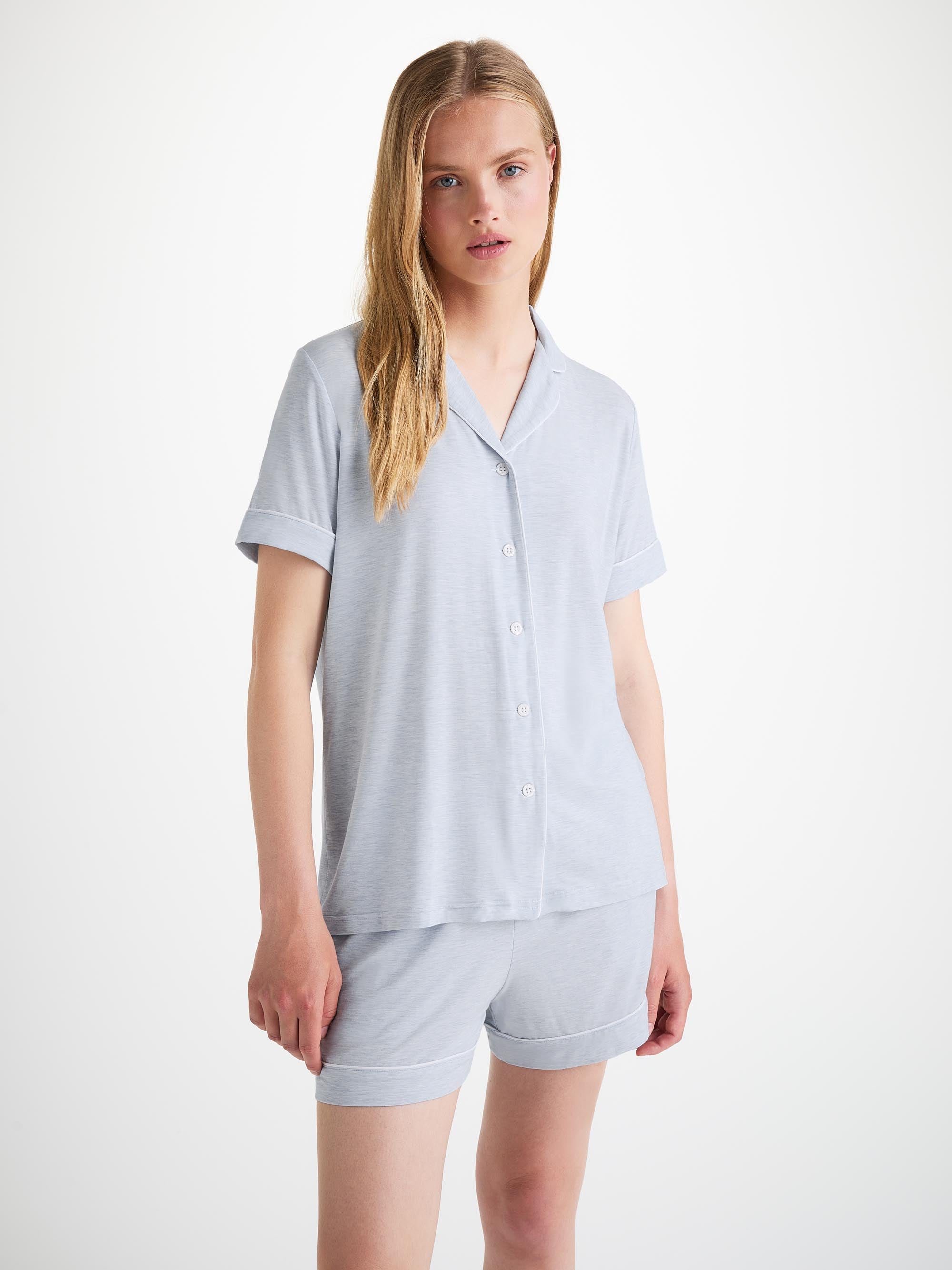 Women's Short Pyjamas Ethan Micro Modal Stretch Light Blue Marl