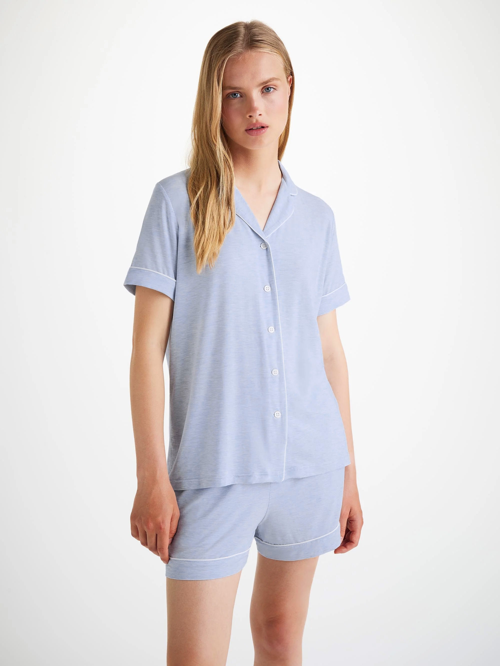 Women's Short Pajamas Ethan Micro Modal Stretch Light Blue Marl