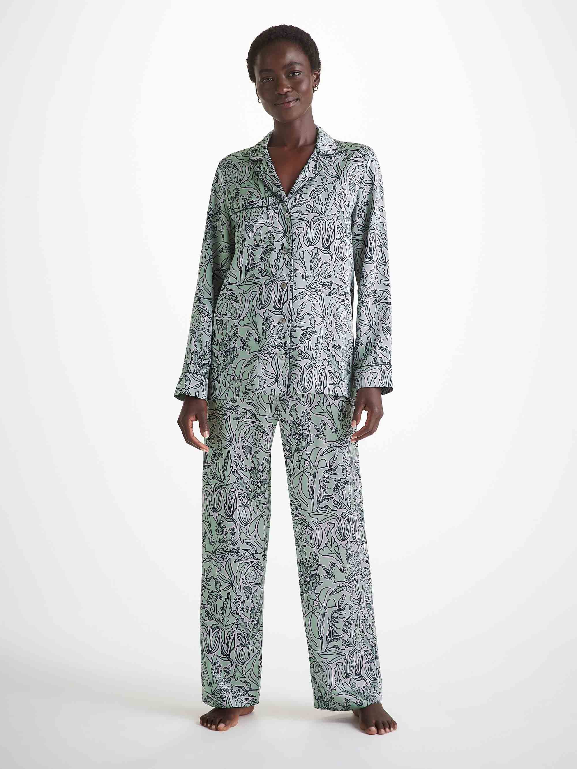 Women's Pajamas Silk Satin Green Sea Kelp Pattern 