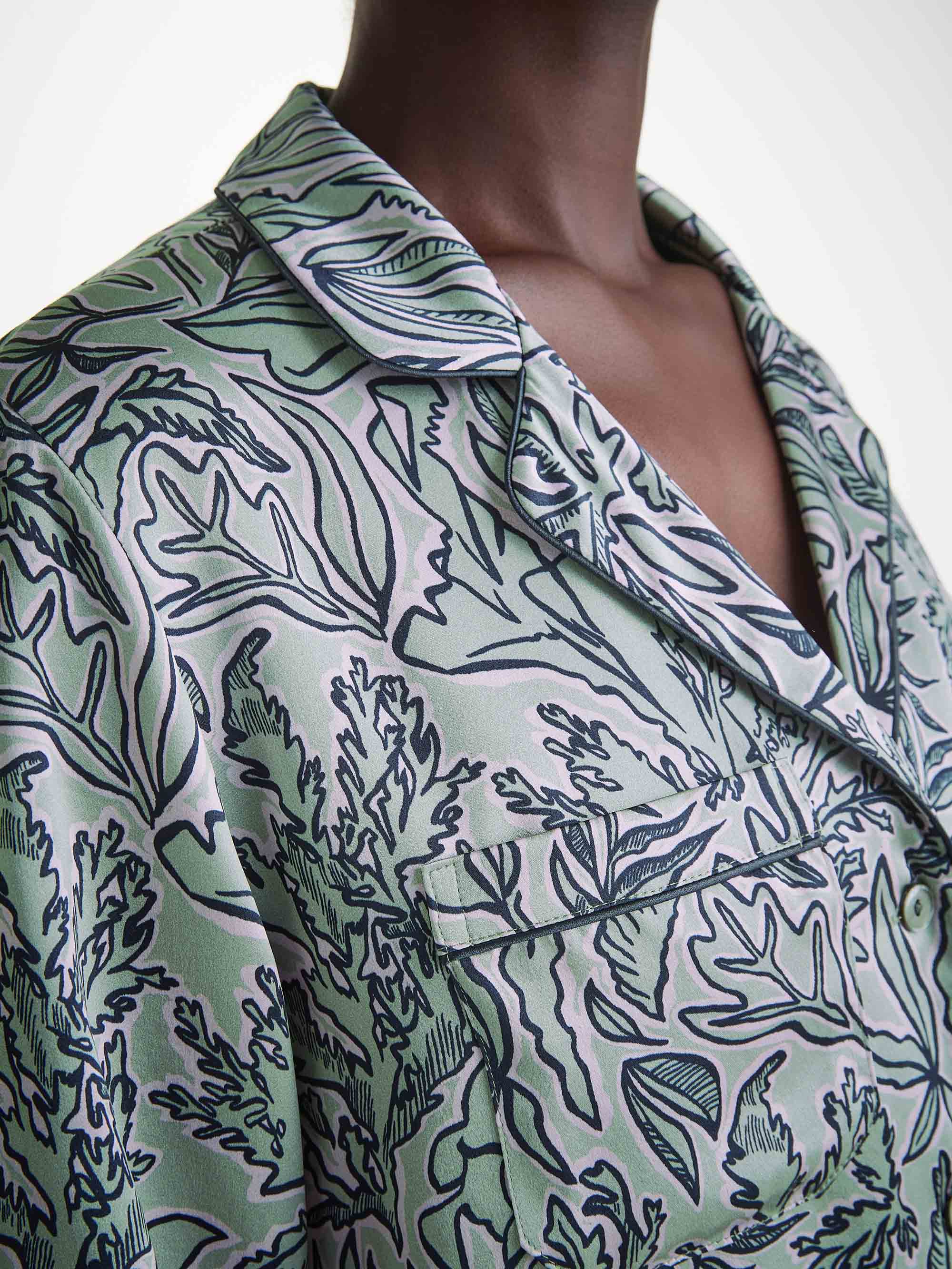 Women's Pyjamas Silk Satin Green Sea Kelp Pattern 