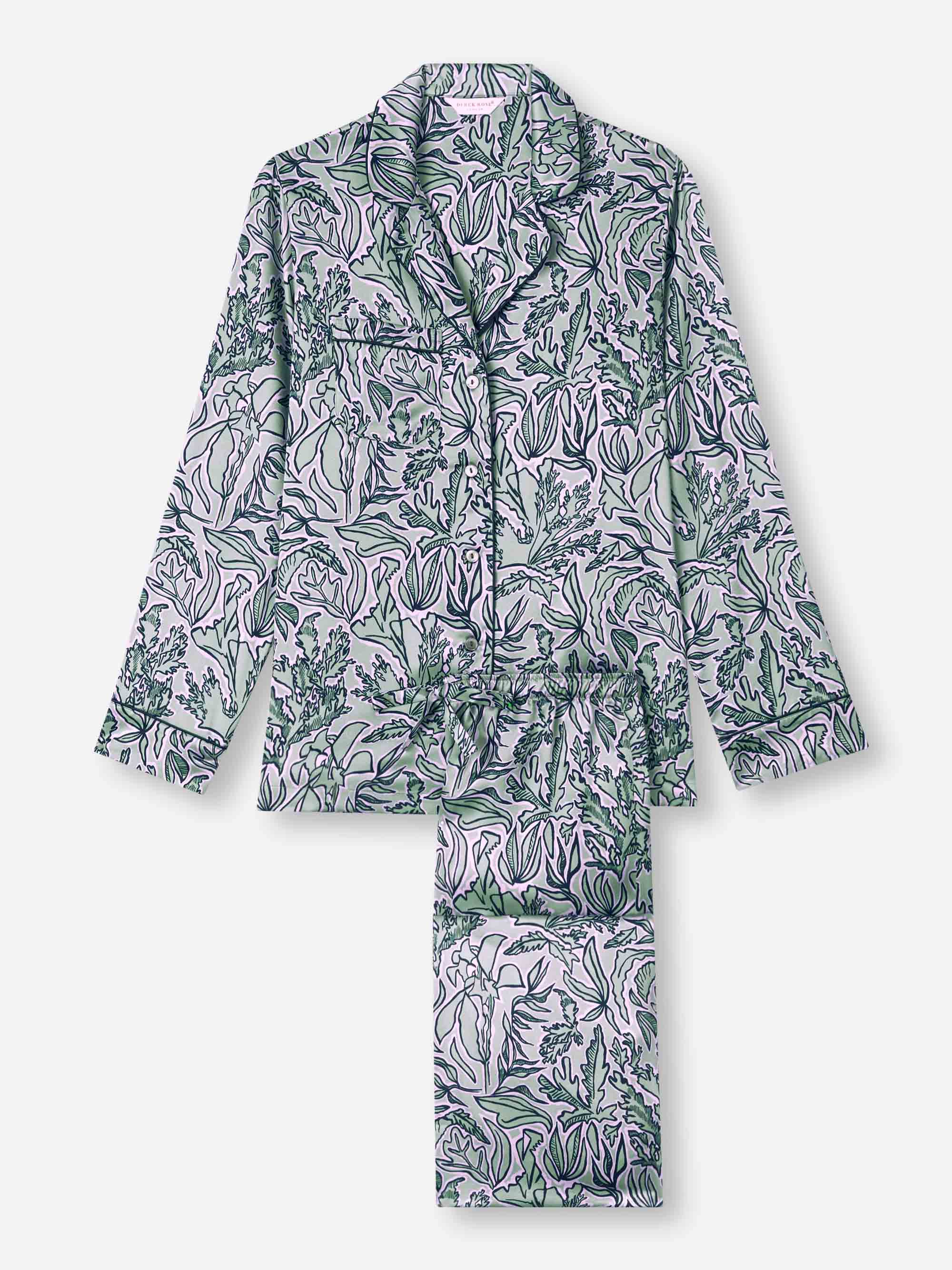 Women's Pajamas Silk Satin Green Sea Kelp Pattern 