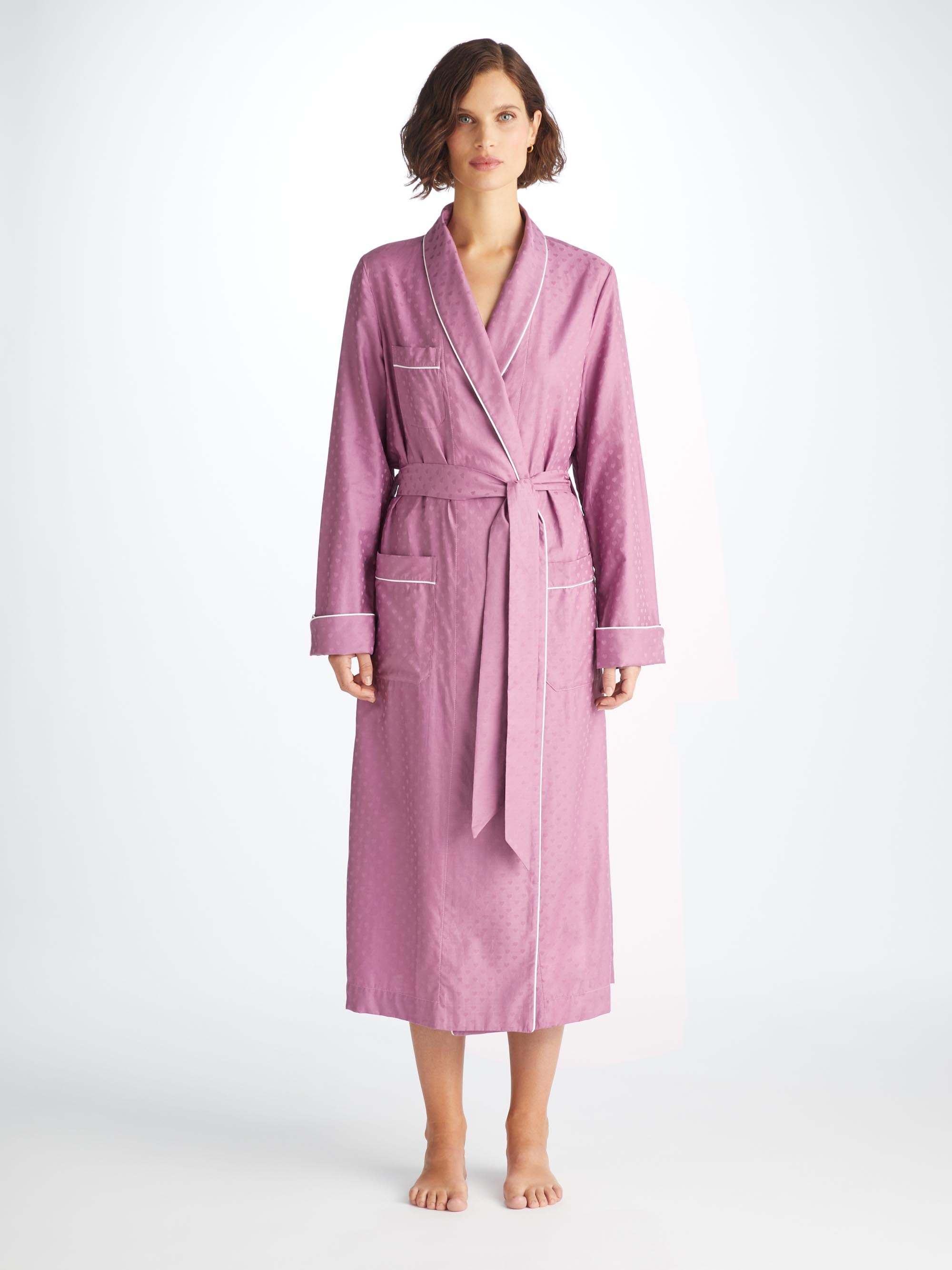 Women's Long Dressing Gown Kate 10 Cotton Jacquard Purple