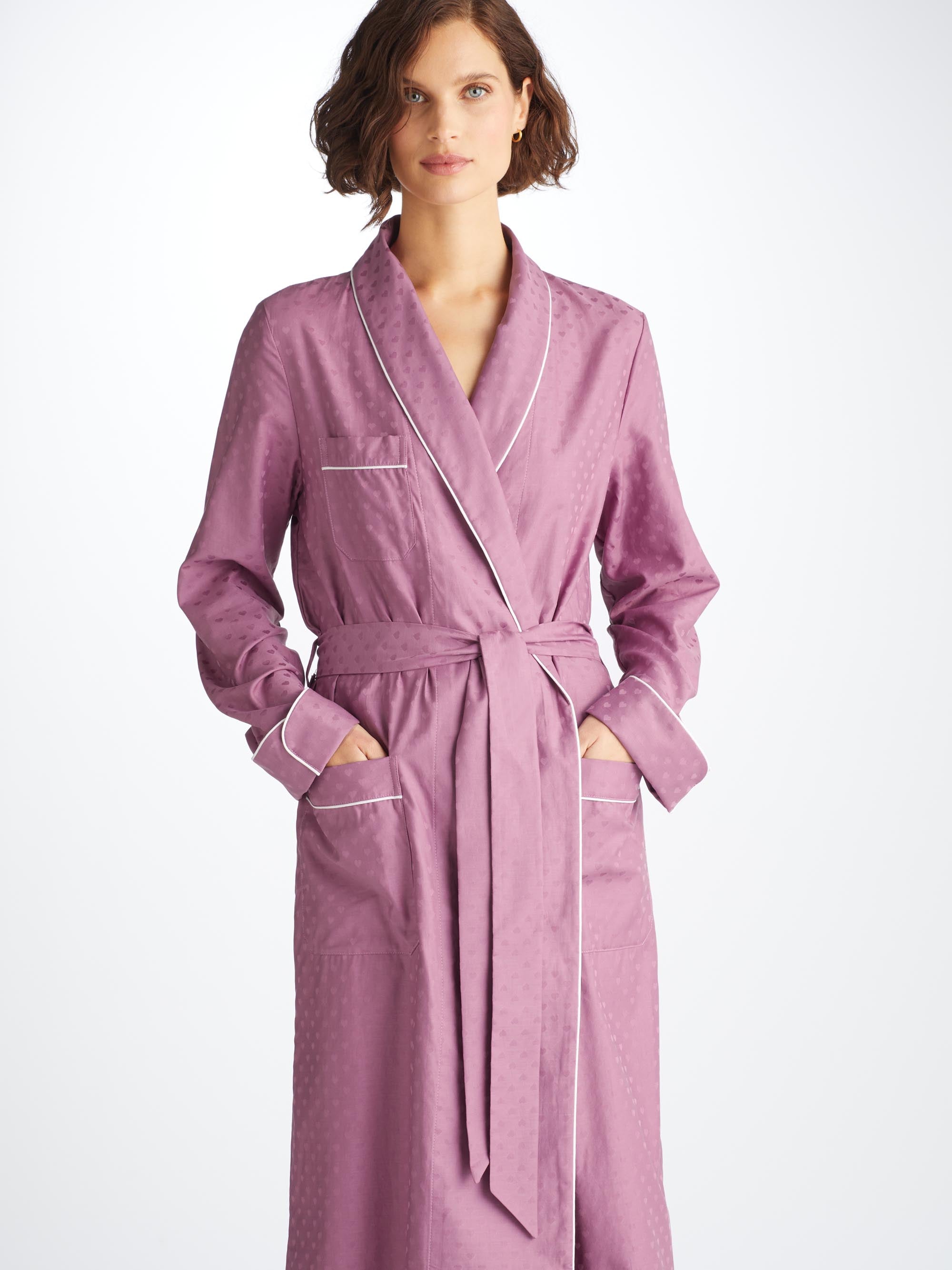 Women's Long Dressing Gown Kate 10 Cotton Jacquard Purple