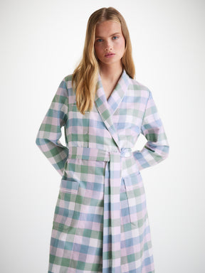 Women's Long Dressing Gown Kelburn 45 Brushed Cotton Green