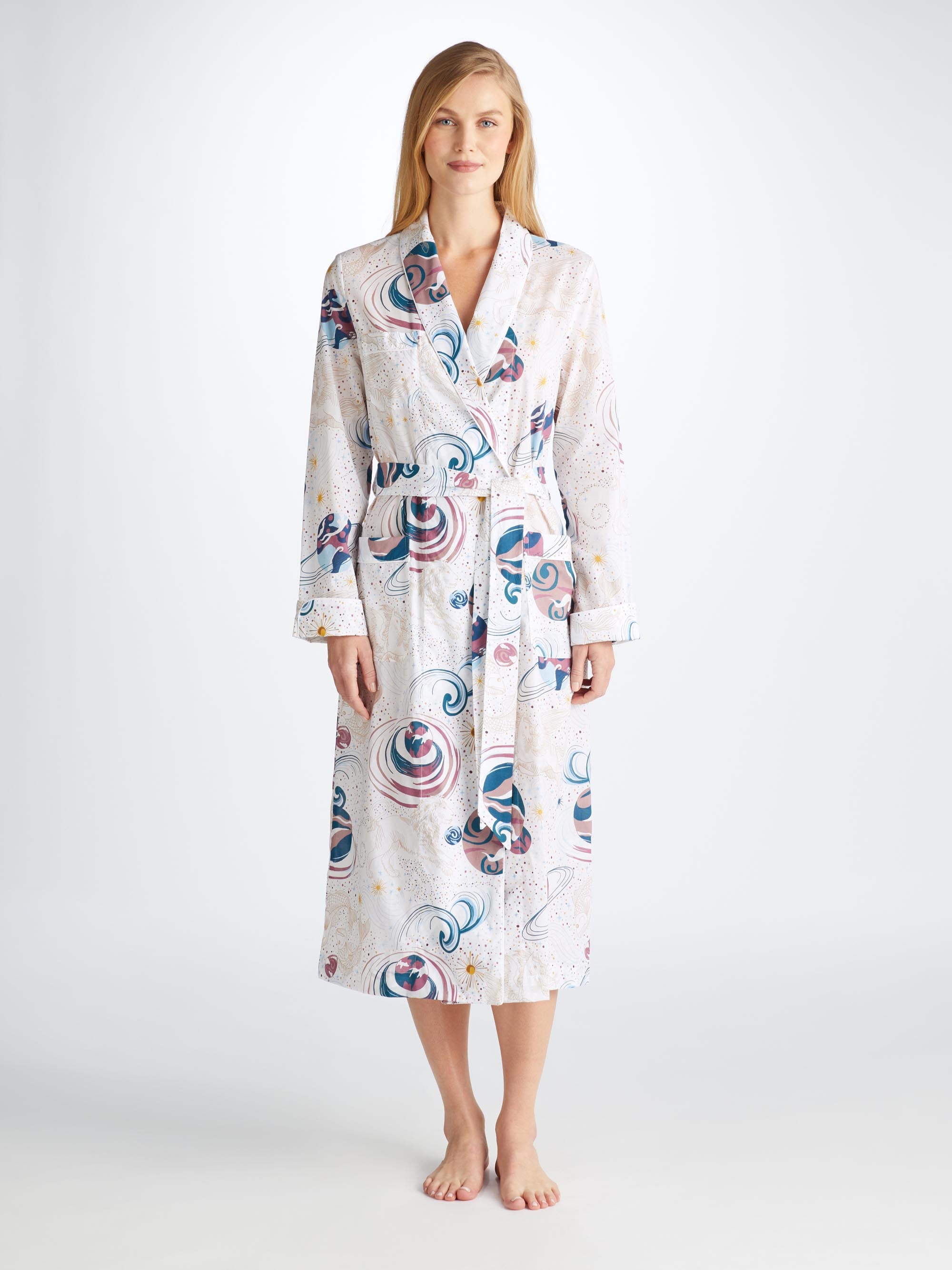 Women's Long Dressing Gown Ledbury 76 Cotton Batiste White