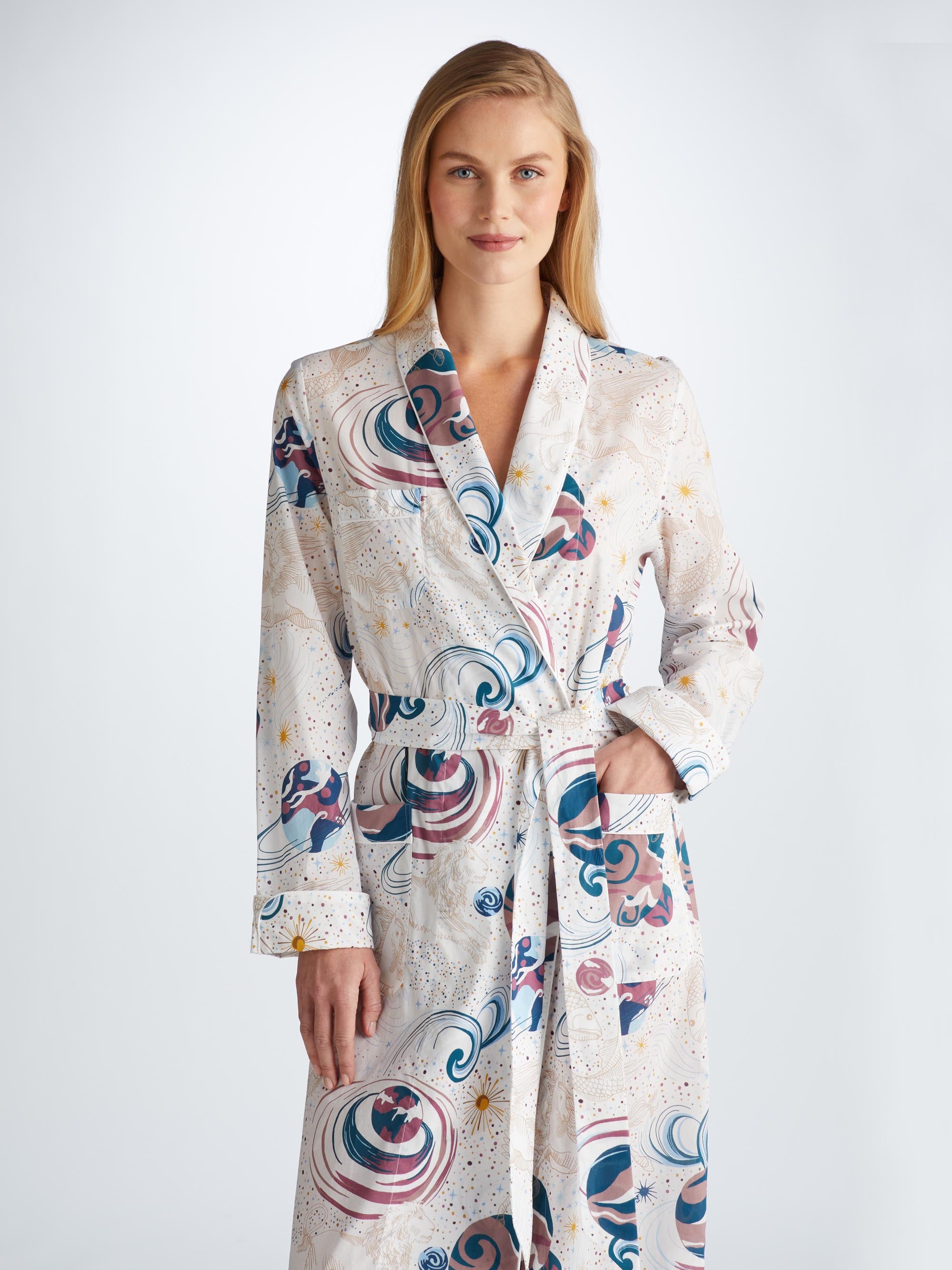 Women's Long Dressing Gown Ledbury 76 Cotton Batiste White