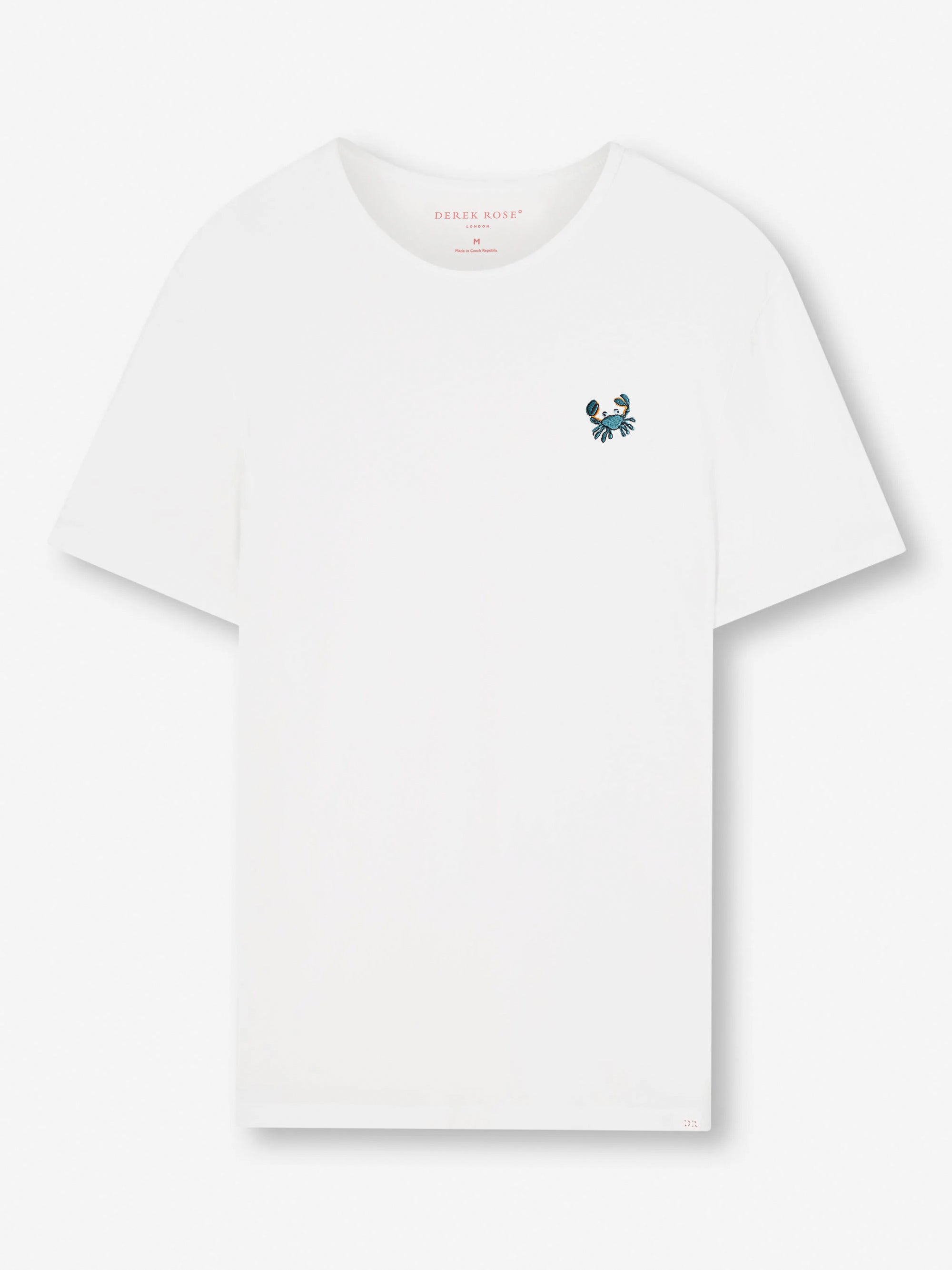 Men's T-Shirt Pima Cotton White Embroidered Rory Crab