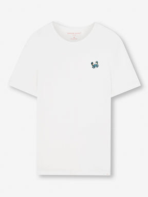 Men's T-Shirt Pima Cotton White Embroidered Rory Crab