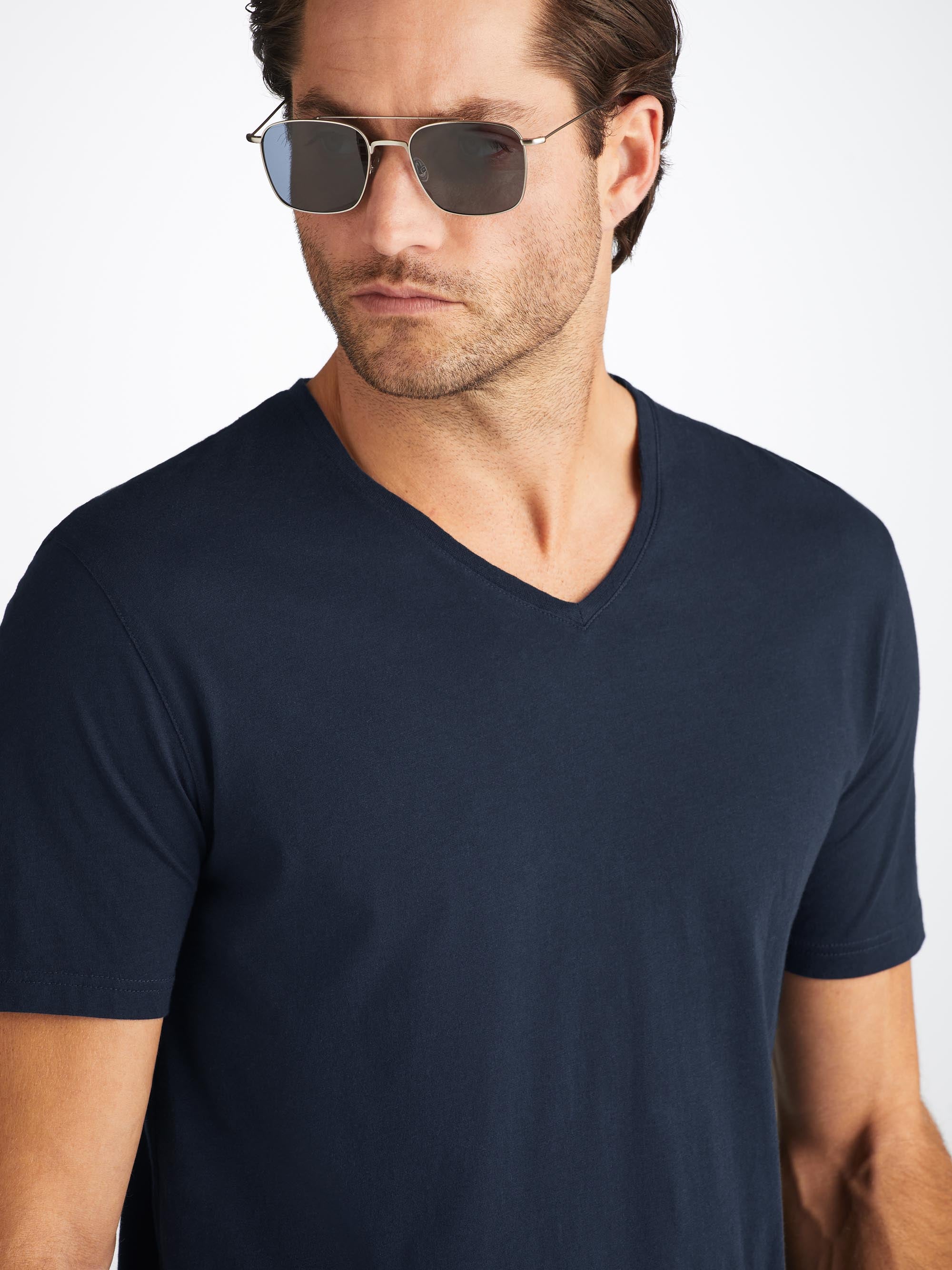 Men's V-Neck T-Shirt Riley Pima Cotton Navy