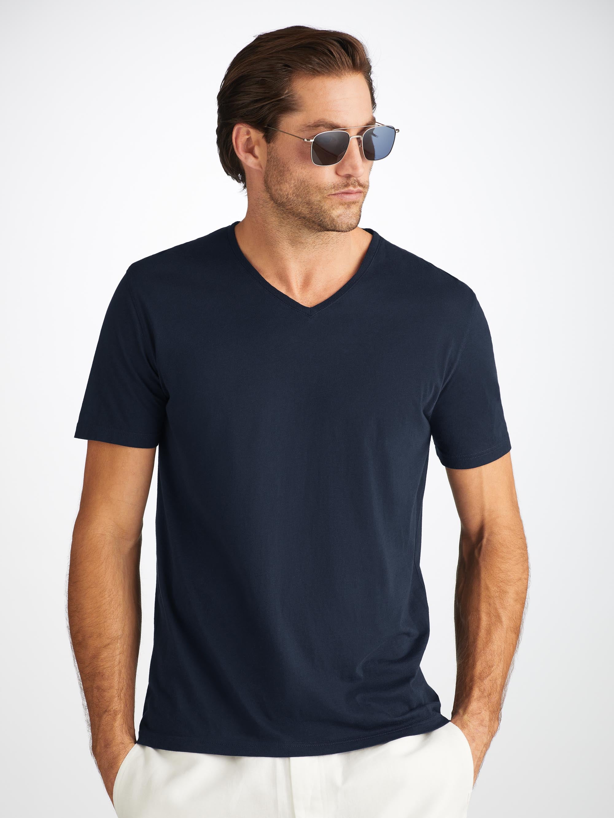 Men's V-Neck T-Shirt Riley Pima Cotton Navy