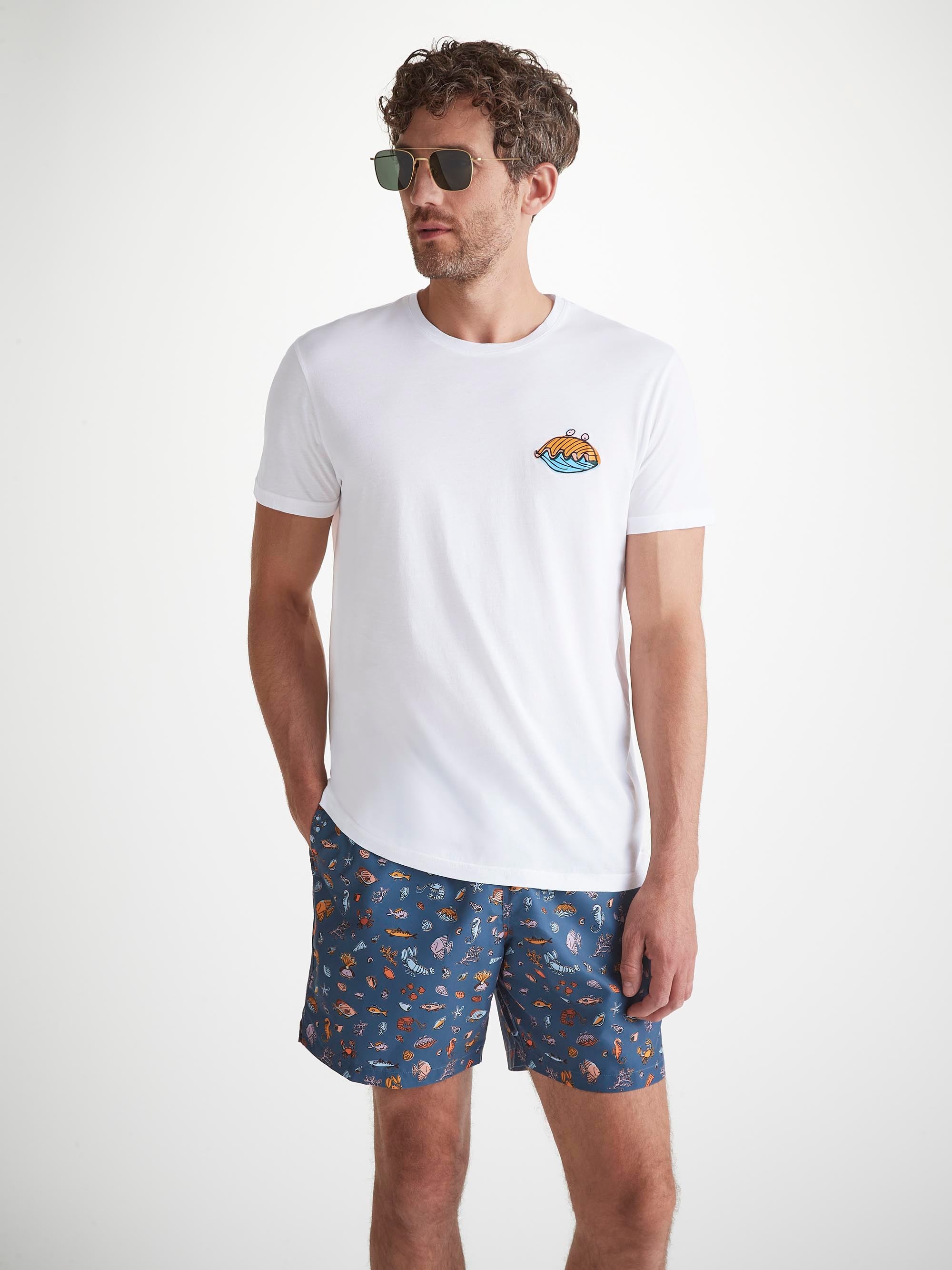 Men's T-Shirt Pima Cotton White Clam Motif