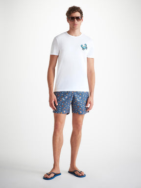 Men's T-Shirt Pima Cotton White Crab Motif