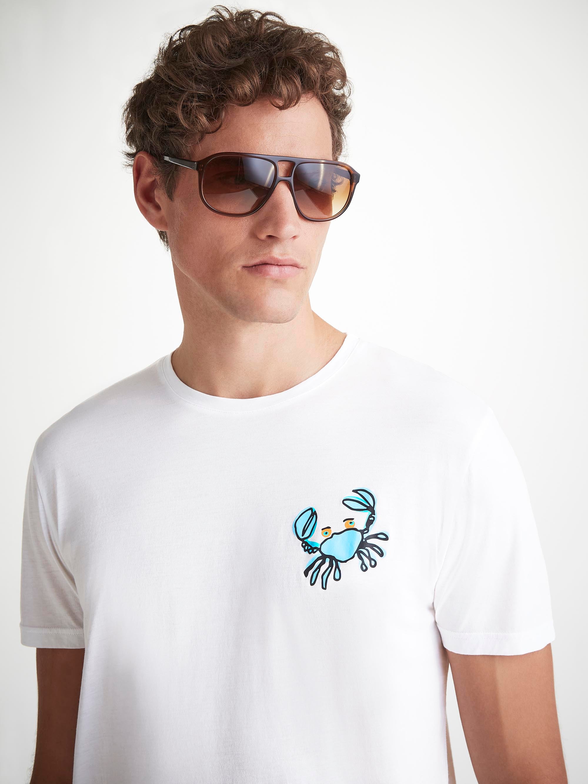 Men's T-Shirt Pima Cotton White Crab Motif