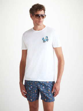 Men's T-Shirt Pima Cotton White Crab Motif