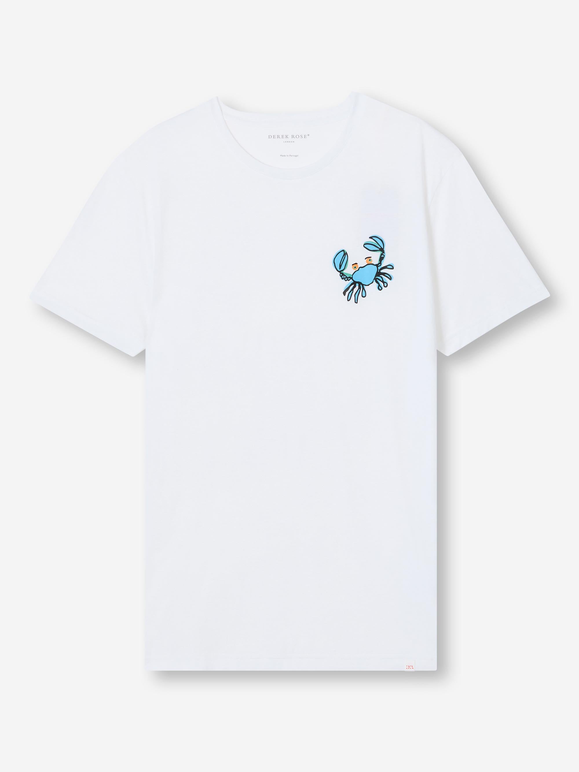 Men's T-Shirt Pima Cotton White Crab Motif