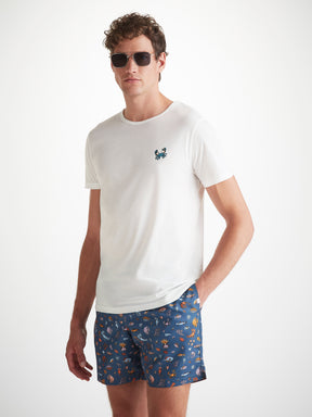 Men's T-Shirt Pima Cotton White Embroidered Rory Crab