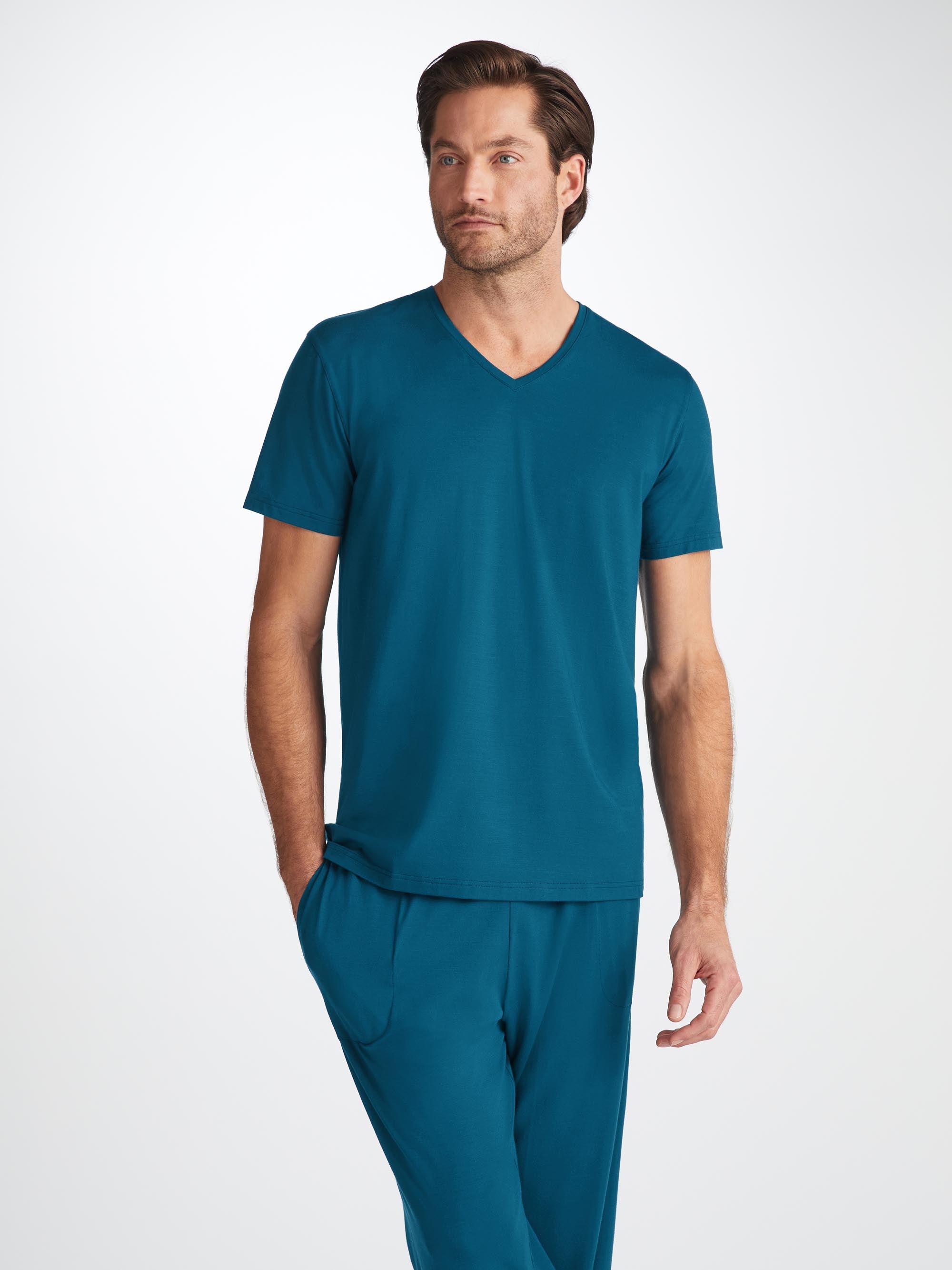 Men's V-Neck T-Shirt Basel Micro Modal Stretch Poseidon Blue