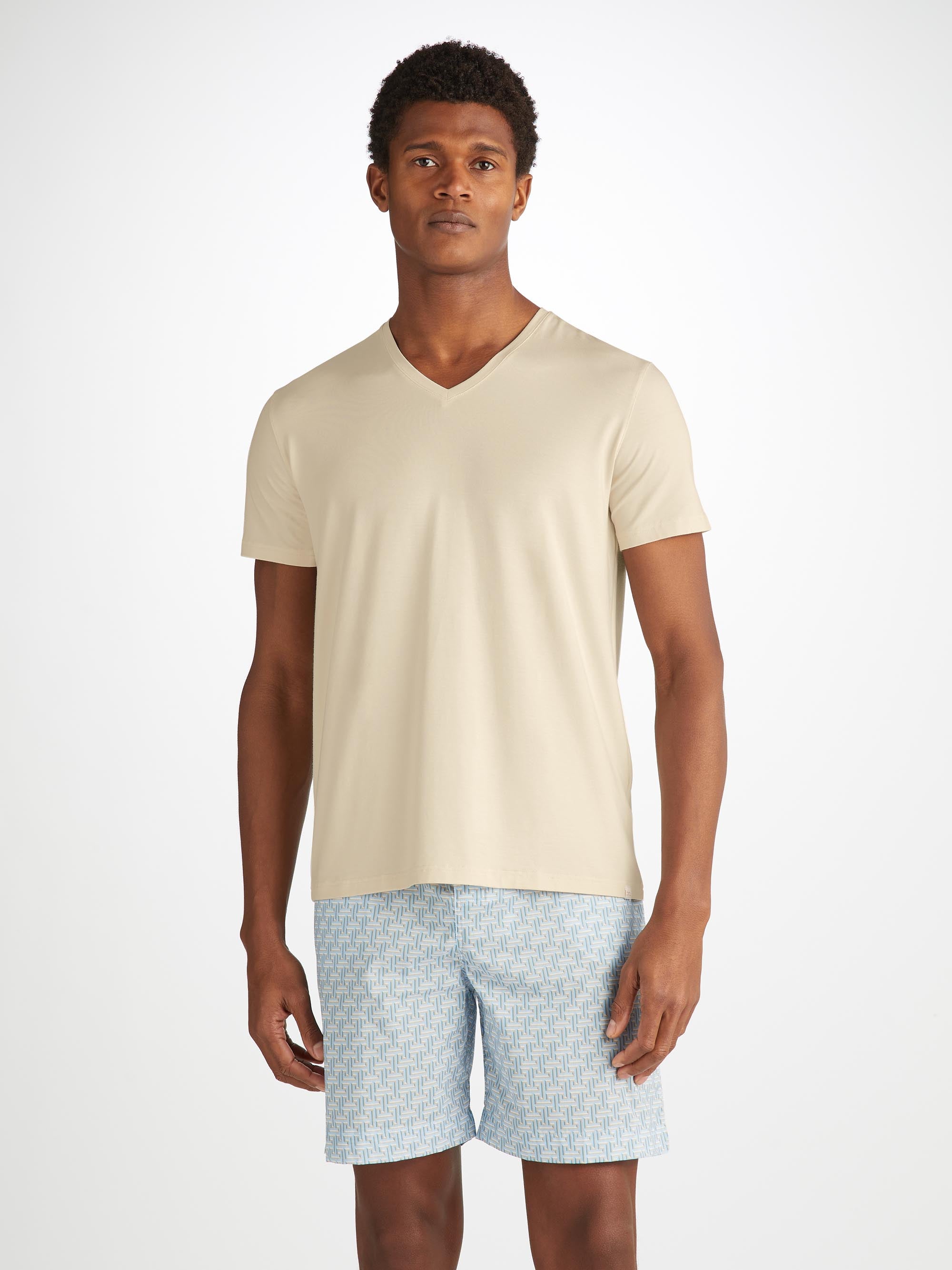 Men's V-Neck T-Shirt Basel Micro Modal Stretch Ecru