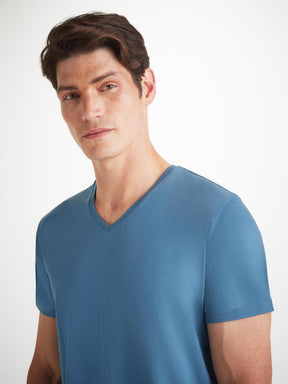 Men's V-Neck T-Shirt Basel Micro Modal Stretch Steel Blue