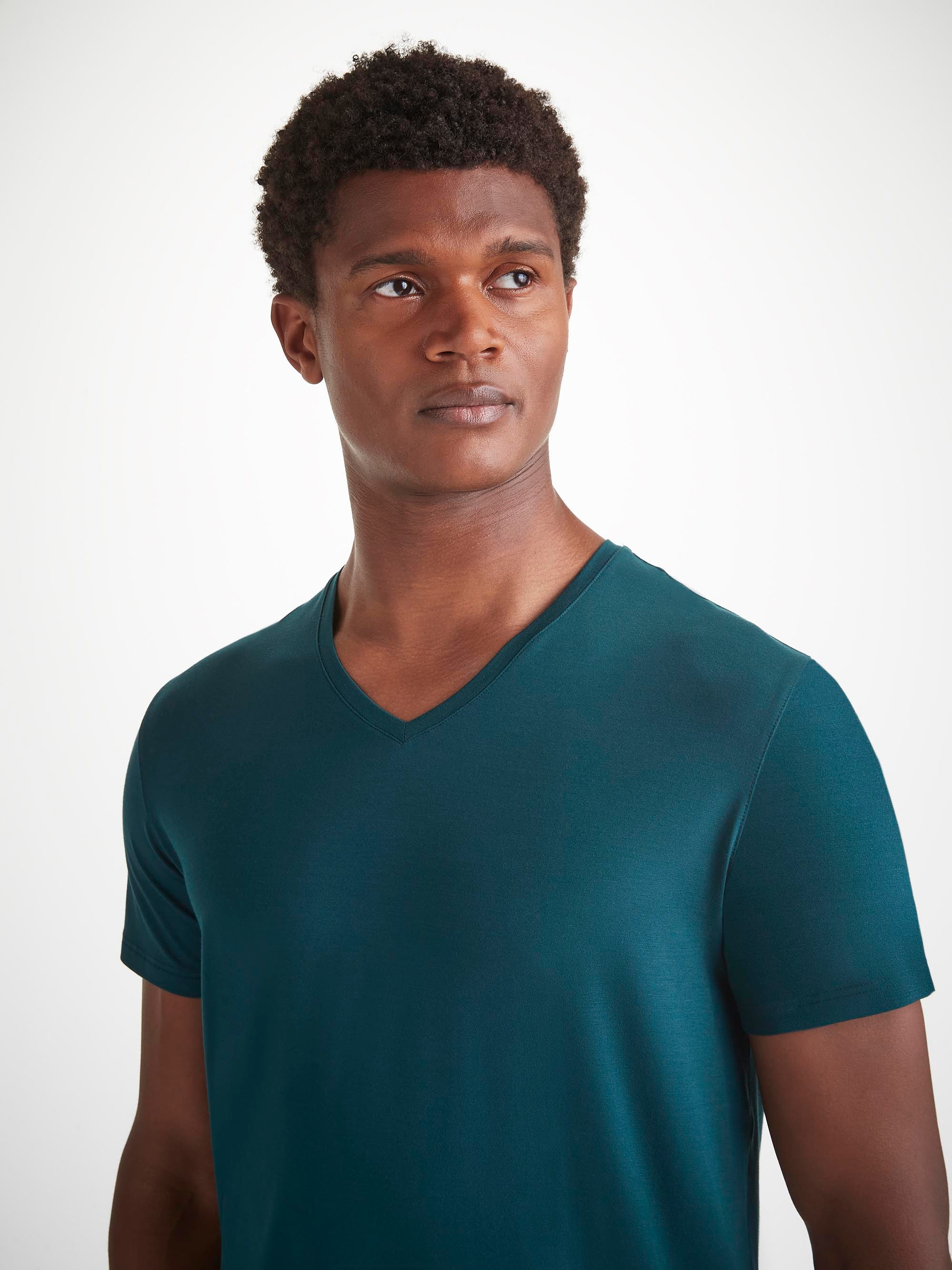 Men's V-Neck T-Shirt Basel Micro Modal Stretch Pine Green