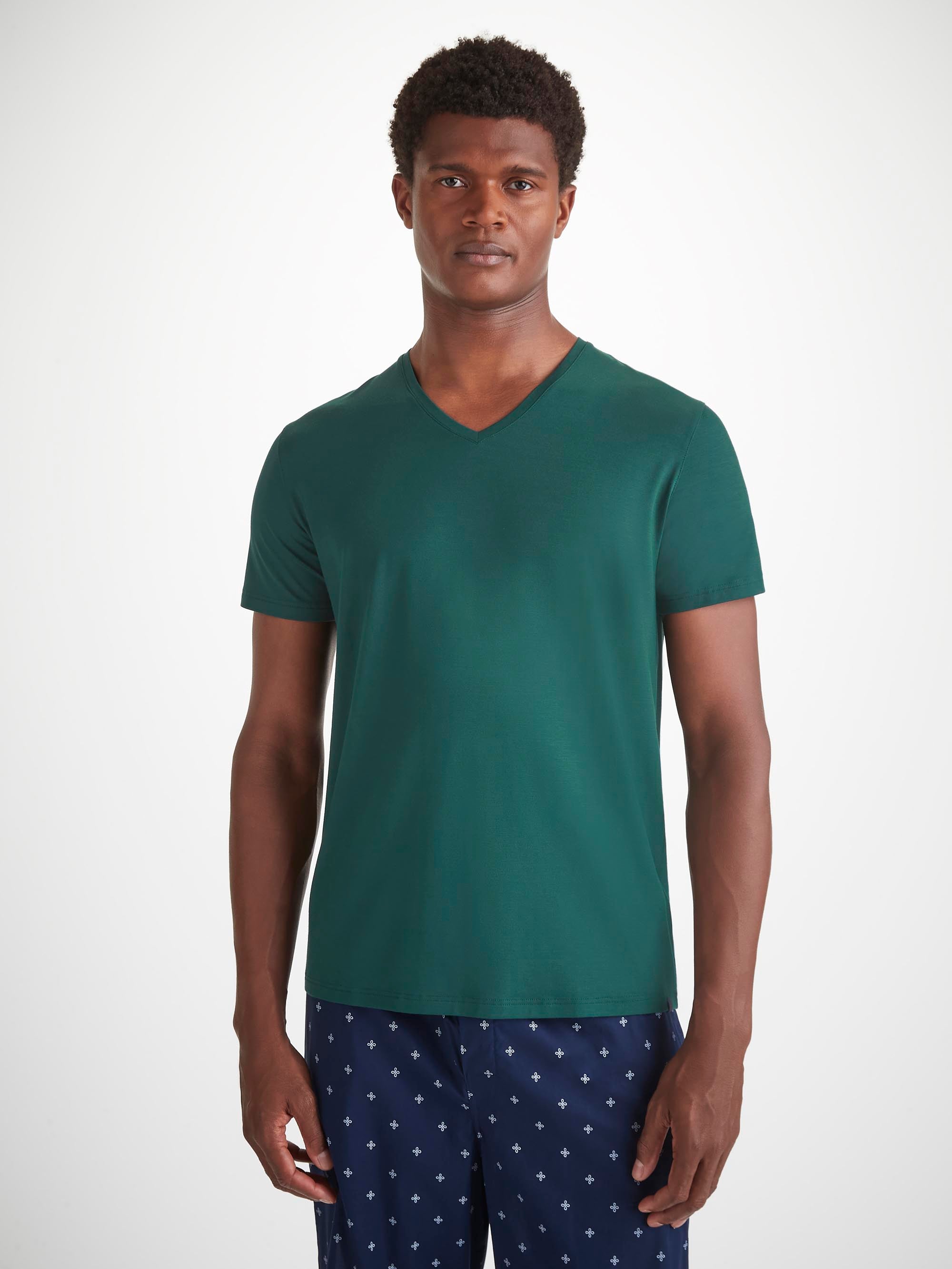 Men's V-Neck T-Shirt Basel Micro Modal Stretch Pine Green