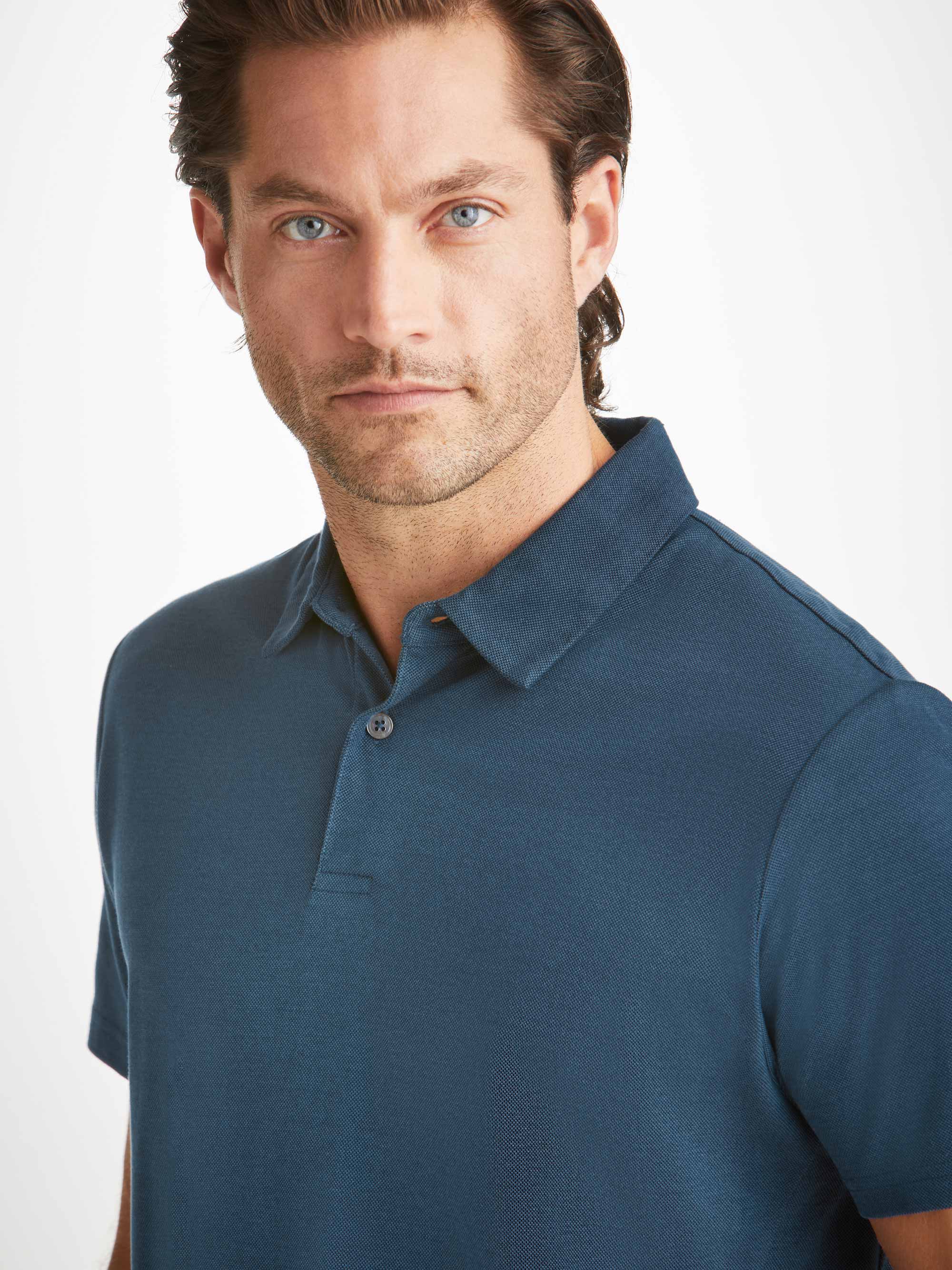 Men's Polo Shirt Ramsay Pique Cotton Lyocell Denim