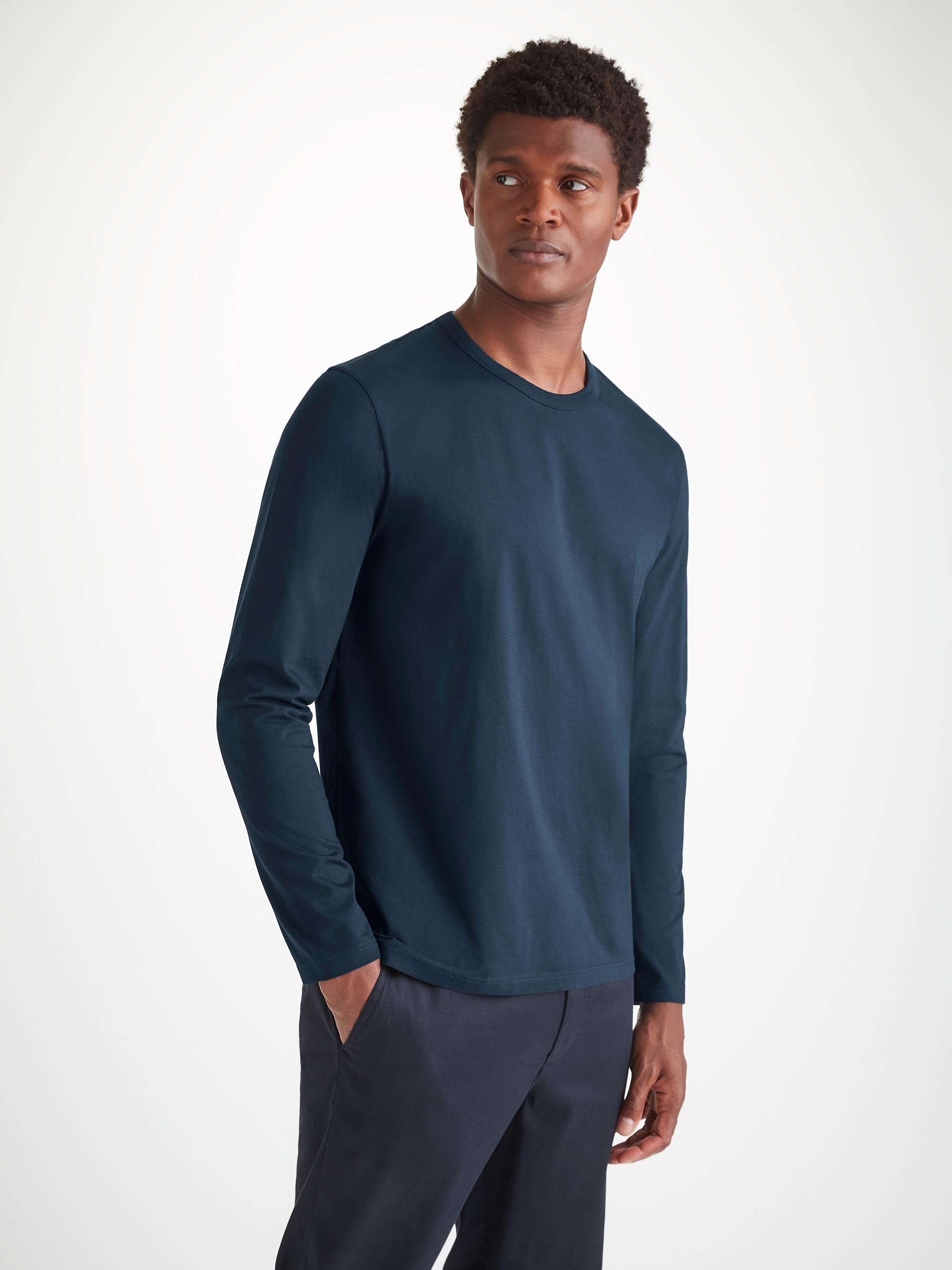 Men's Long Sleeve T-Shirt Barny Pima Cotton Navy