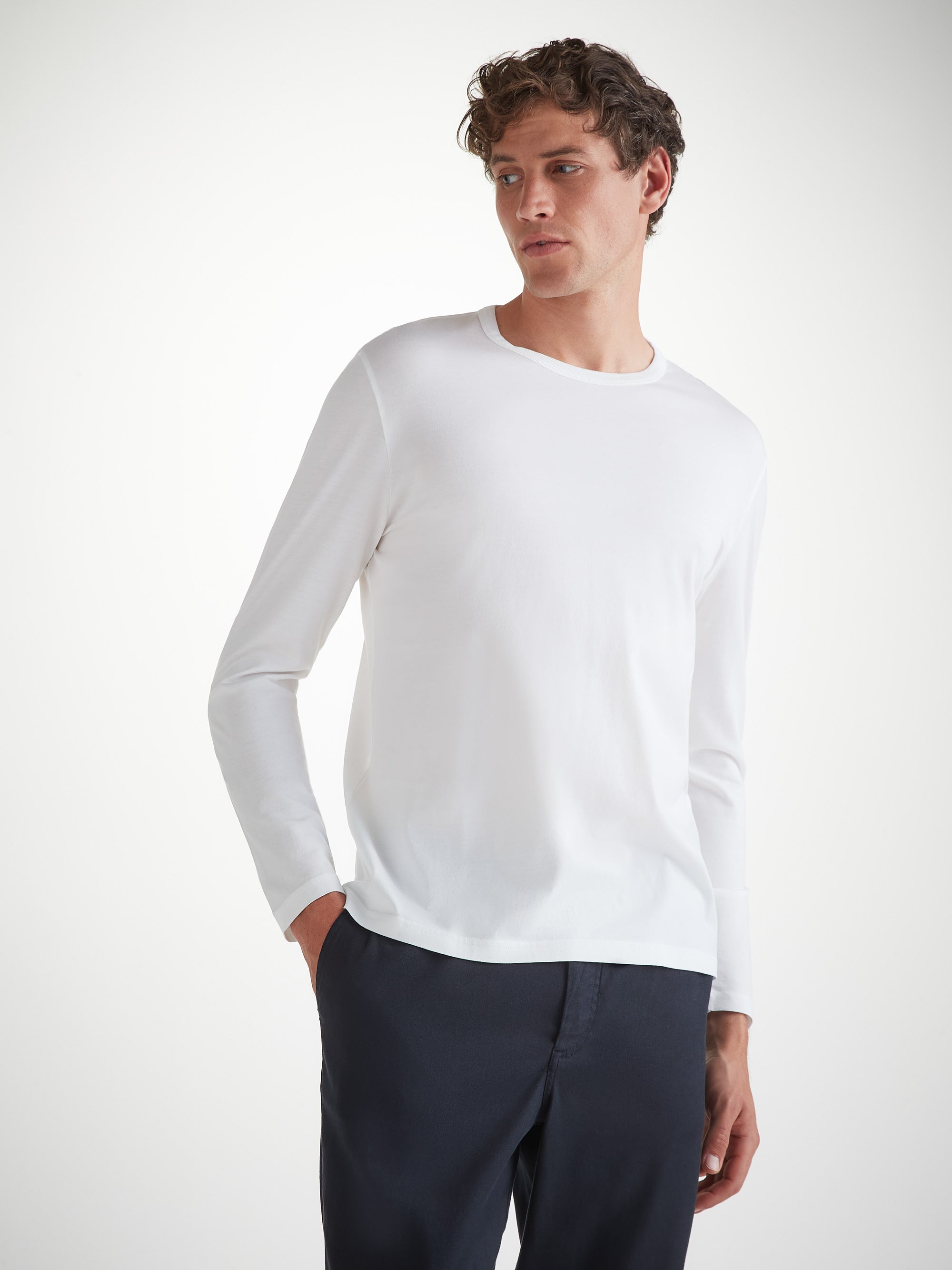 Men's Long Sleeve T-Shirt Barny Pima Cotton White