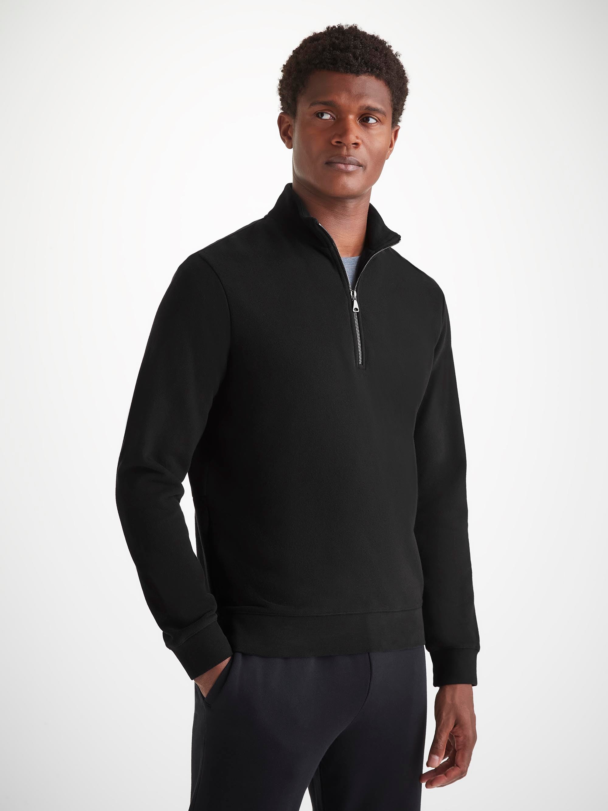 Men's Half-Zip Pullover Quinn Cotton Modal Black