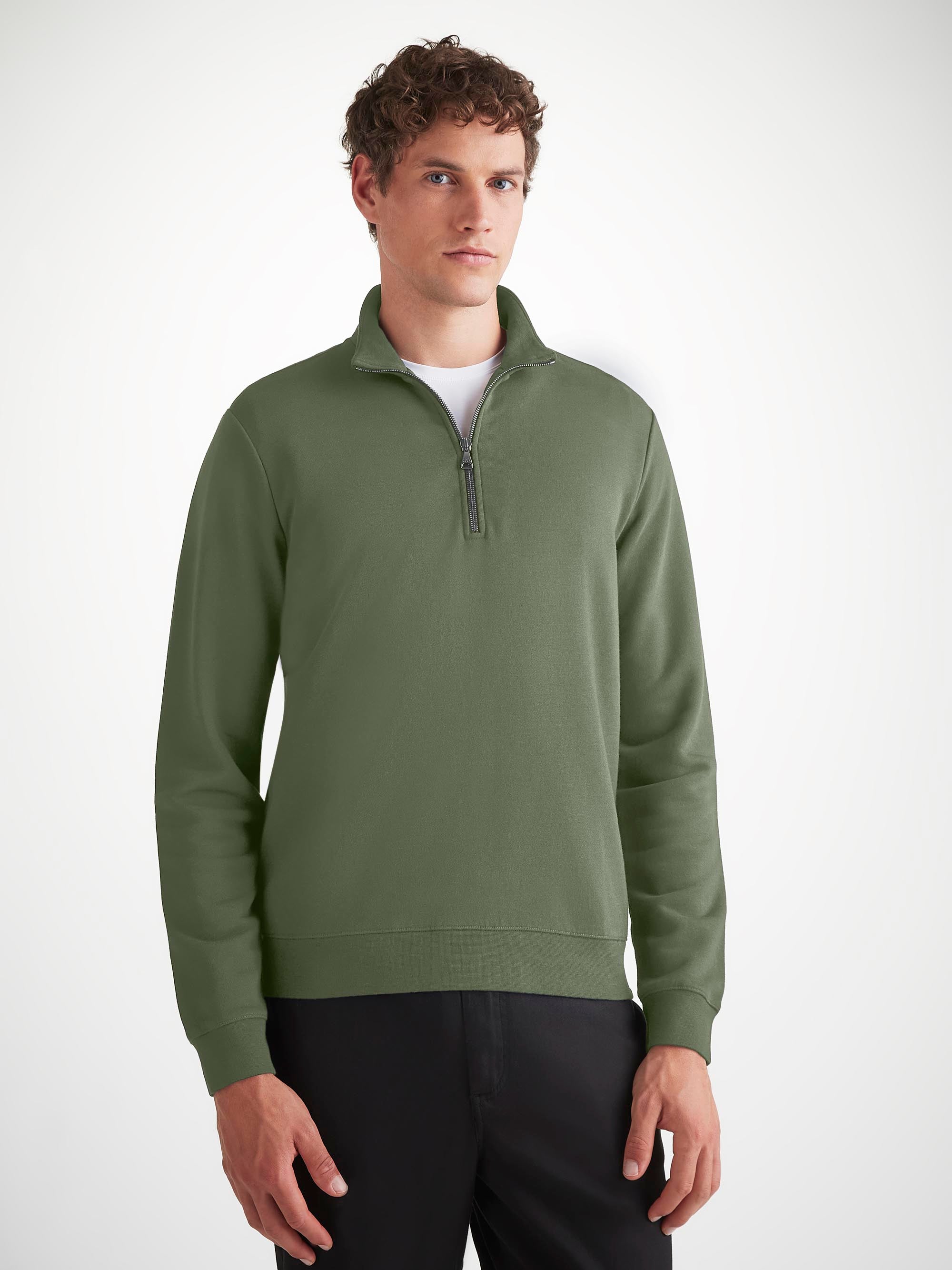 Men's Half-Zip Pullover Quinn Cotton Modal Soft Green