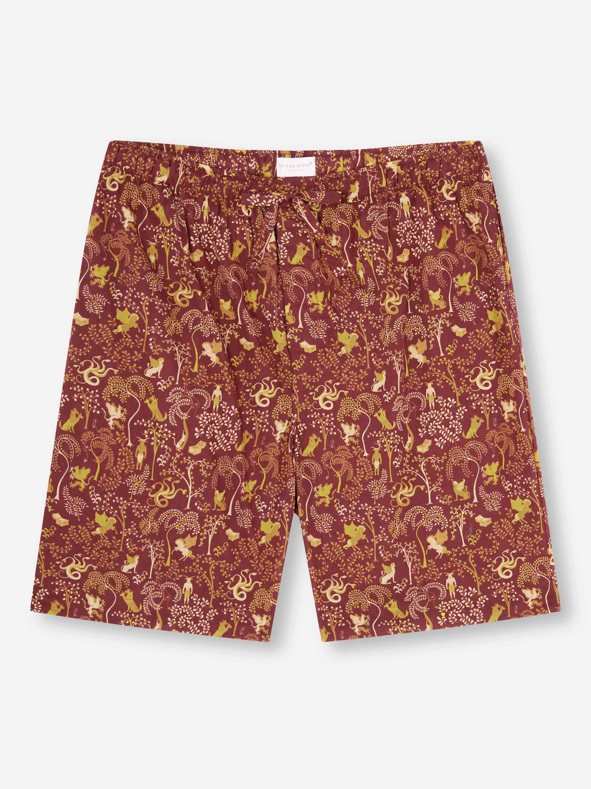 Men's Lounge Shorts Ledbury 74 Cotton Batiste Burgundy