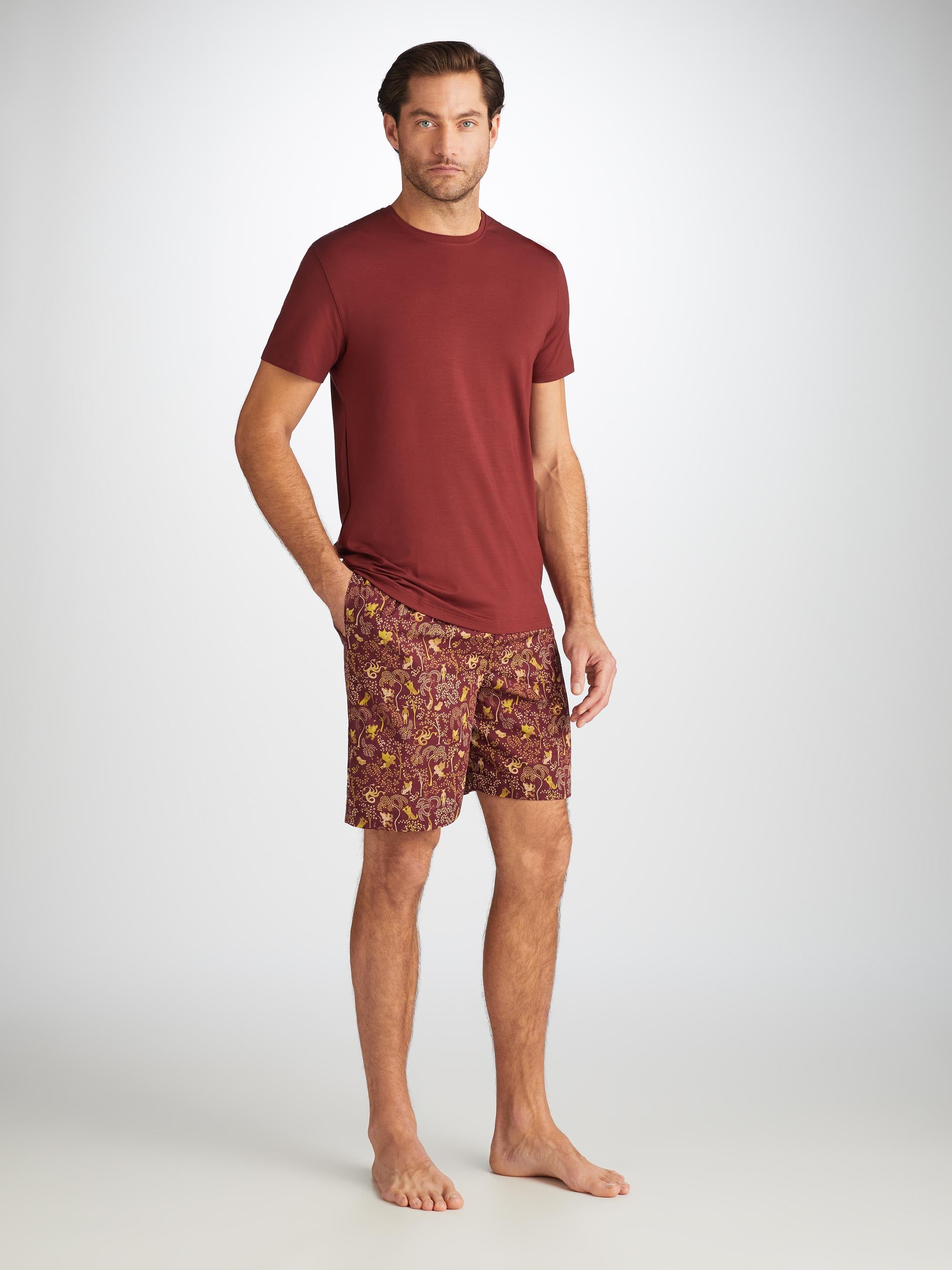 Men's Lounge Shorts Ledbury 74 Cotton Batiste Burgundy