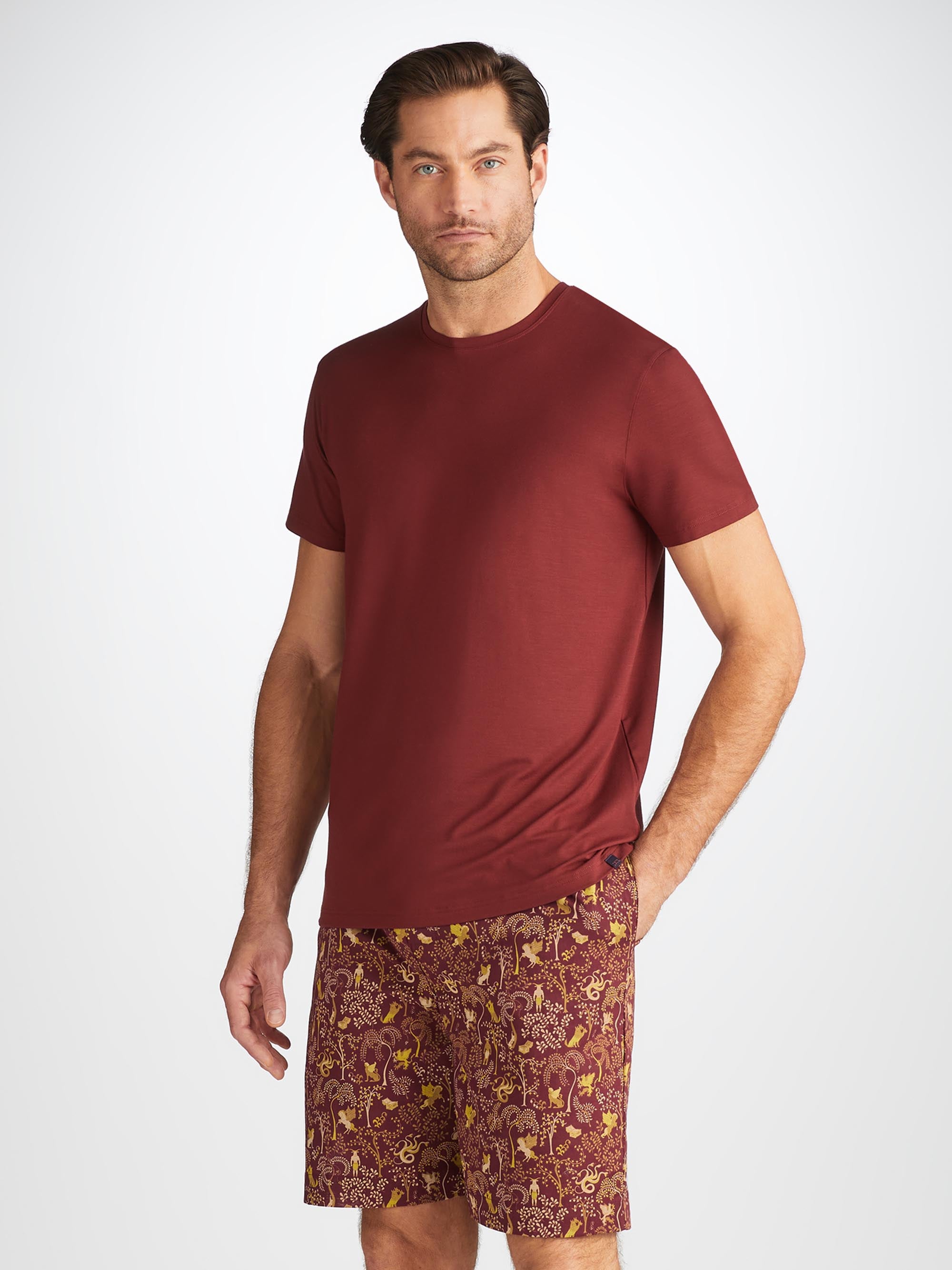 Men's Lounge Shorts Ledbury 74 Cotton Batiste Burgundy