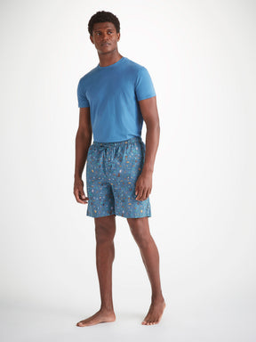 Men's Lounge Shorts Cotton Batiste Blue Sea Friends Print