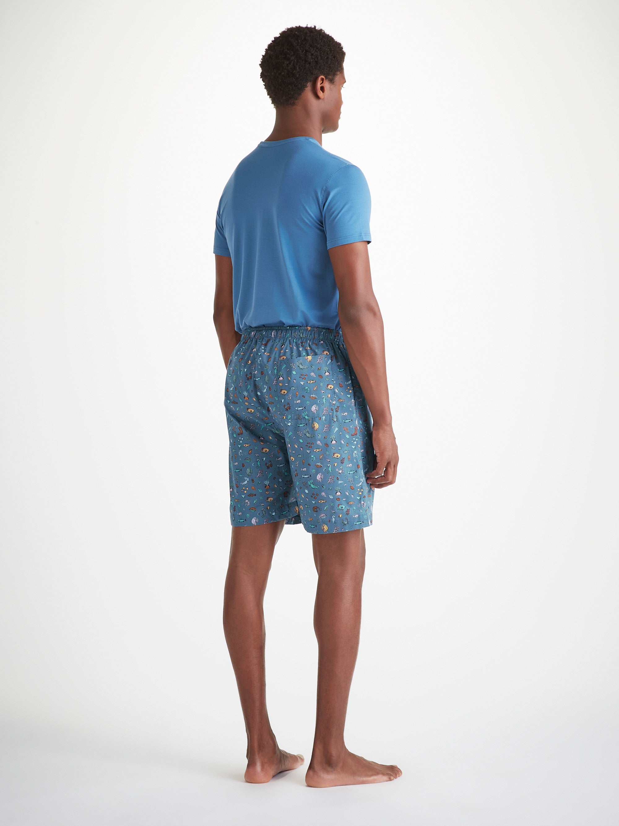 Men's Lounge Shorts Cotton Batiste Blue Sea Friends Print