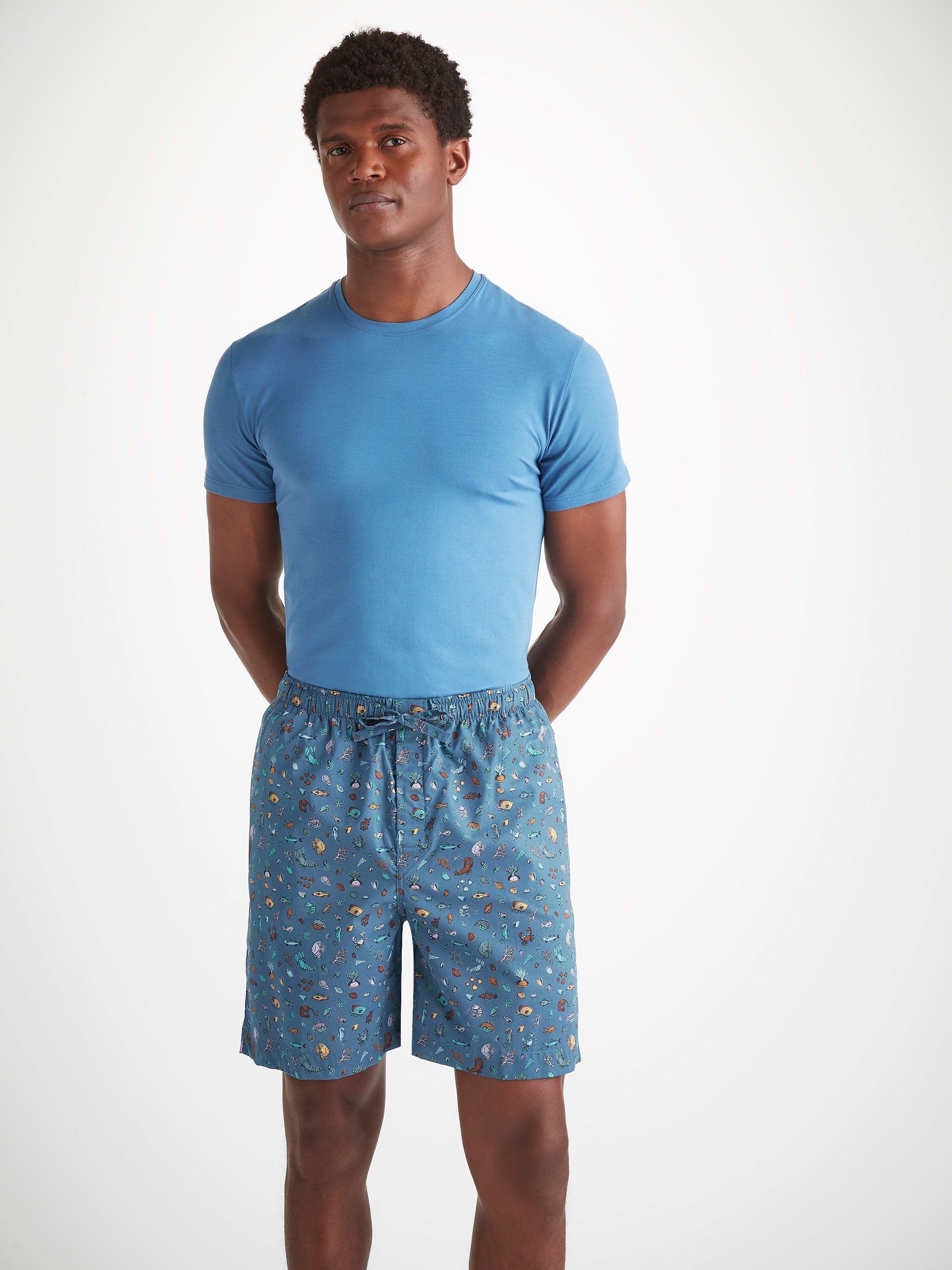 Men's Lounge Shorts Cotton Batiste Blue Sea Friends Print